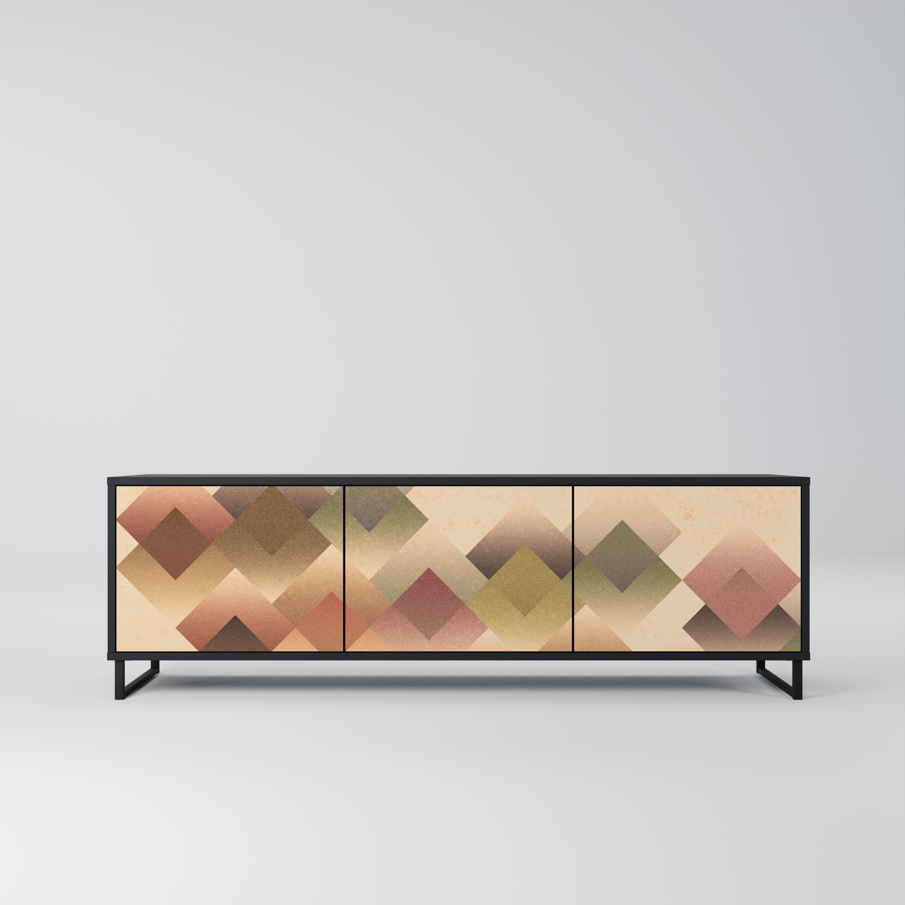 Mueble de TV GEOMETRIC FUSION de 3 puertas con acabado negro