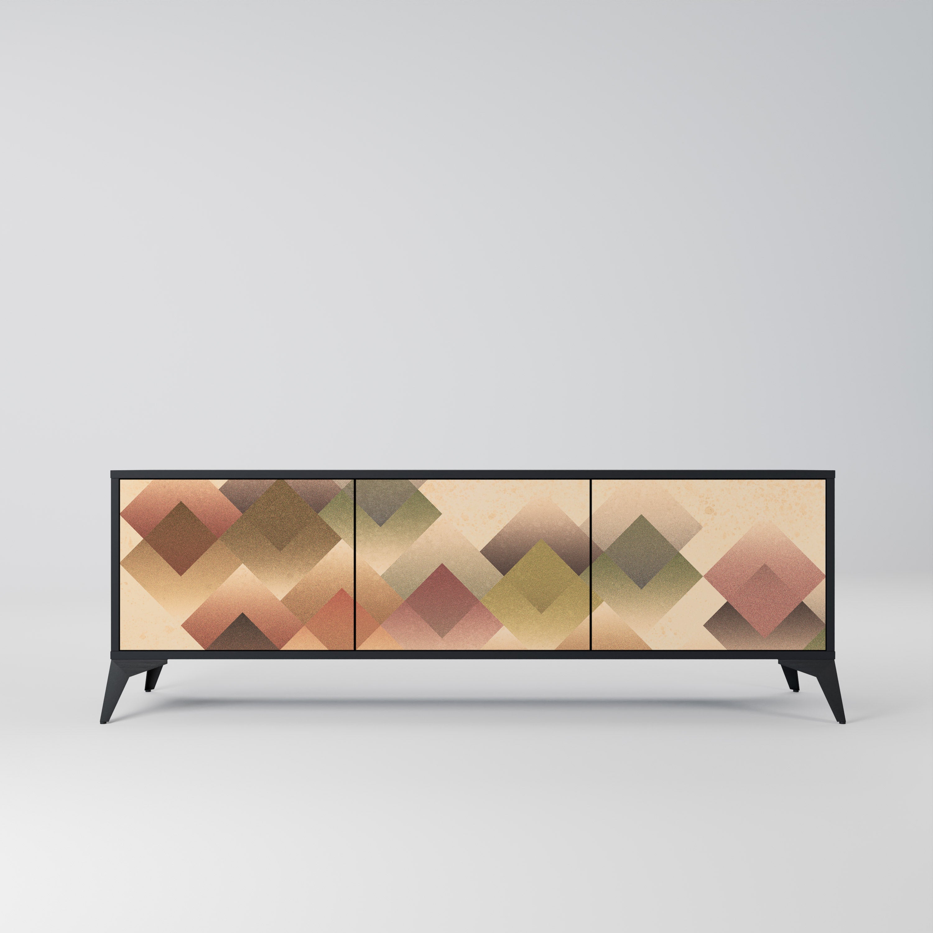Mueble de TV GEOMETRIC FUSION de 3 puertas con acabado negro