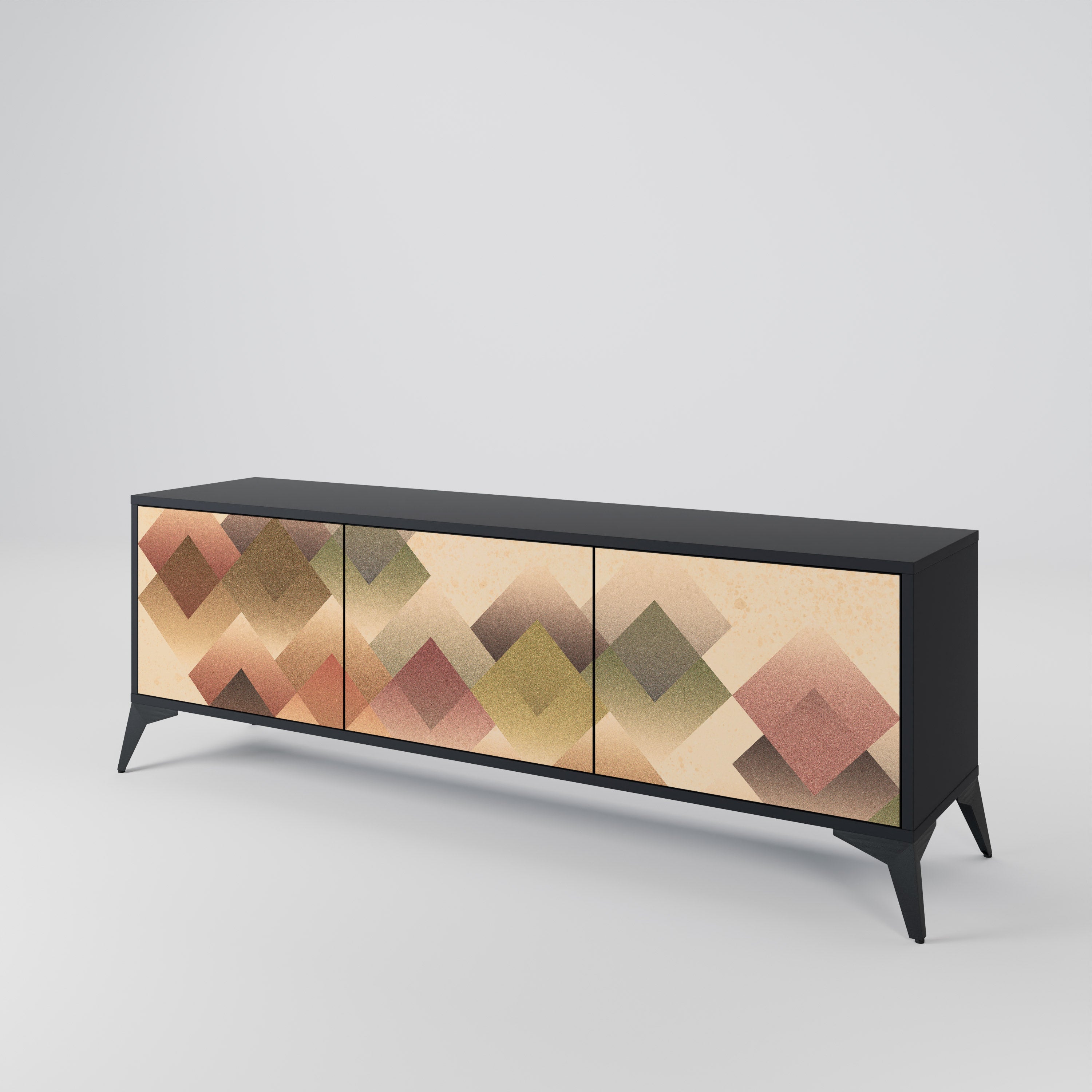 Mueble de TV GEOMETRIC FUSION de 3 puertas con acabado negro