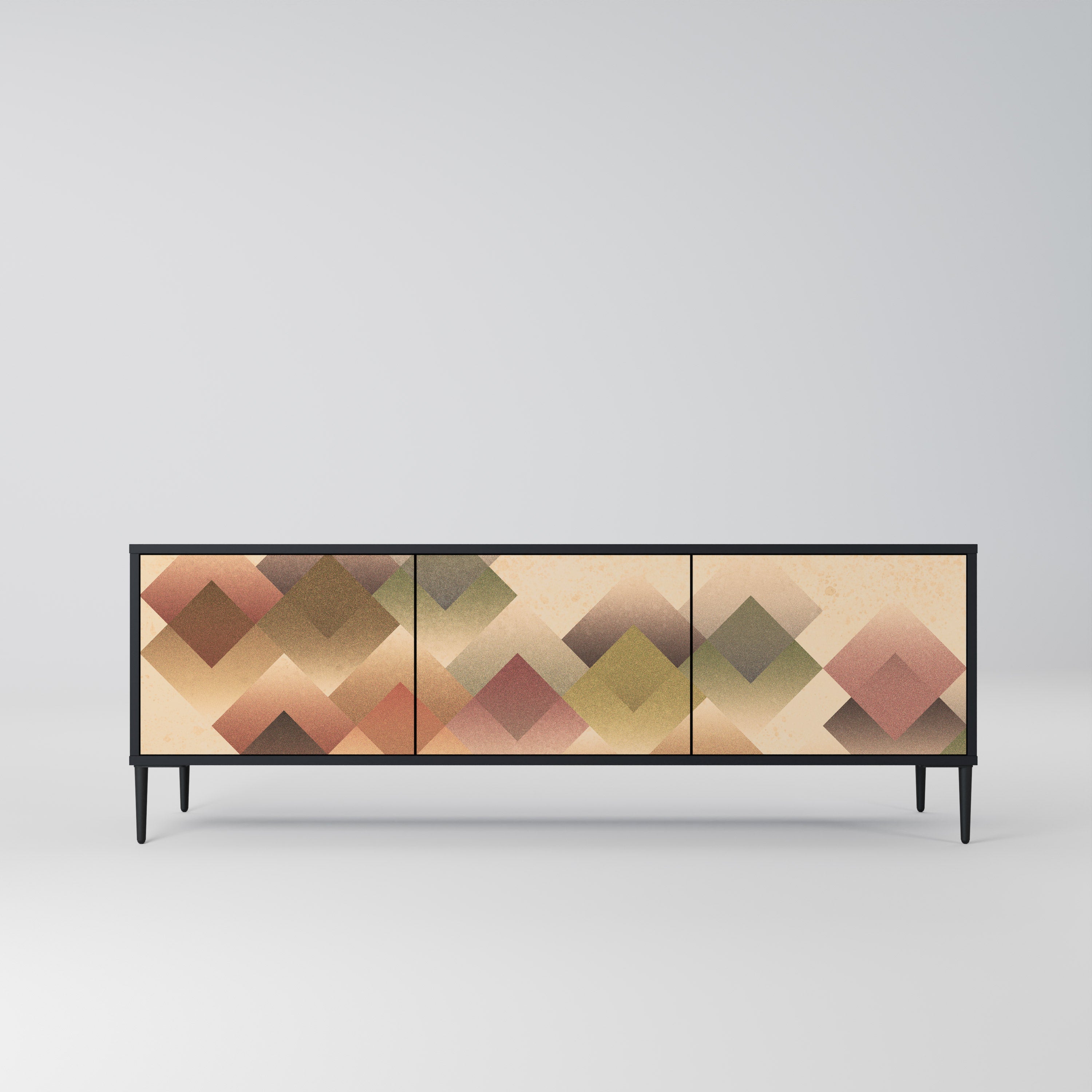 Mueble de TV GEOMETRIC FUSION de 3 puertas con acabado negro