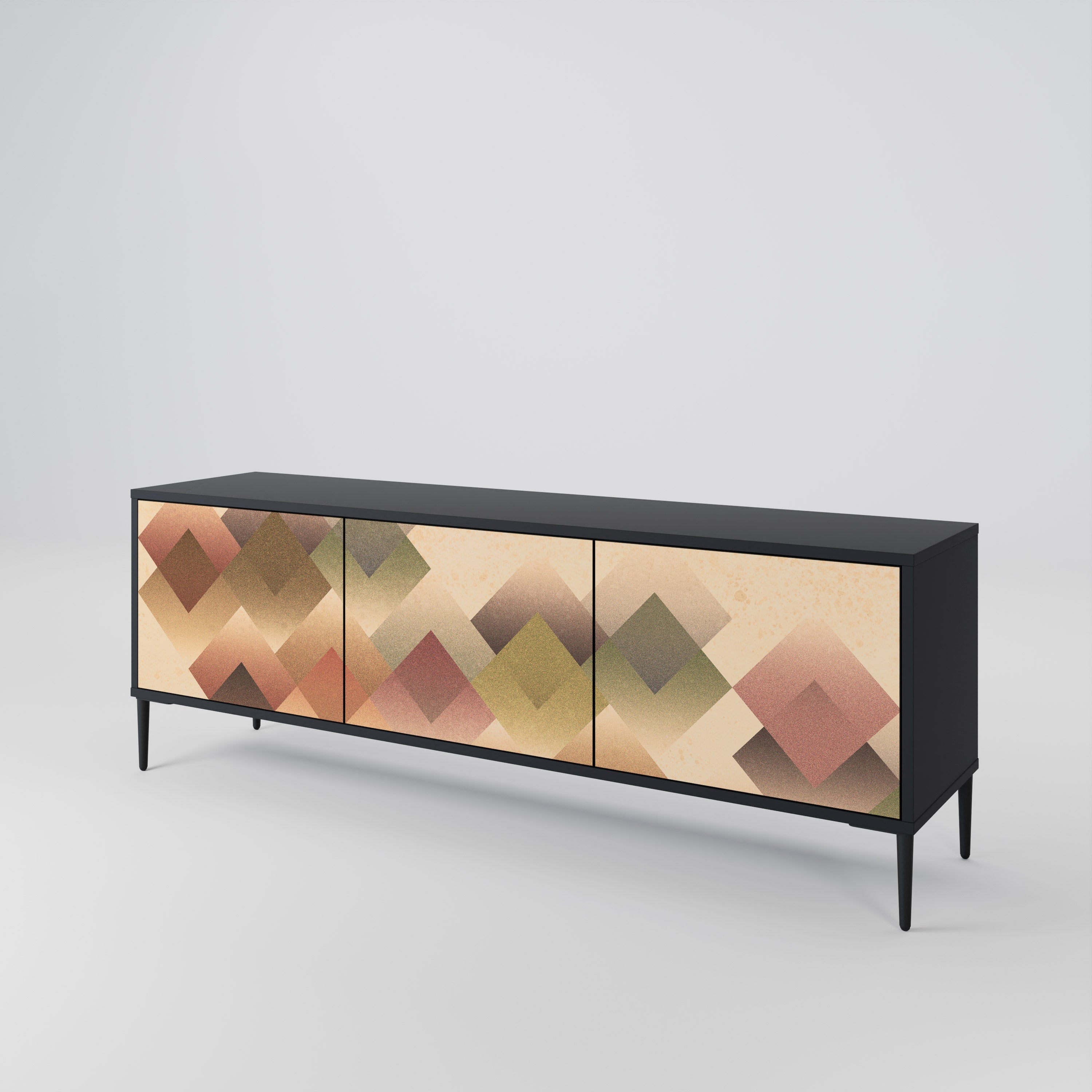 Mueble de TV GEOMETRIC FUSION de 3 puertas con acabado negro