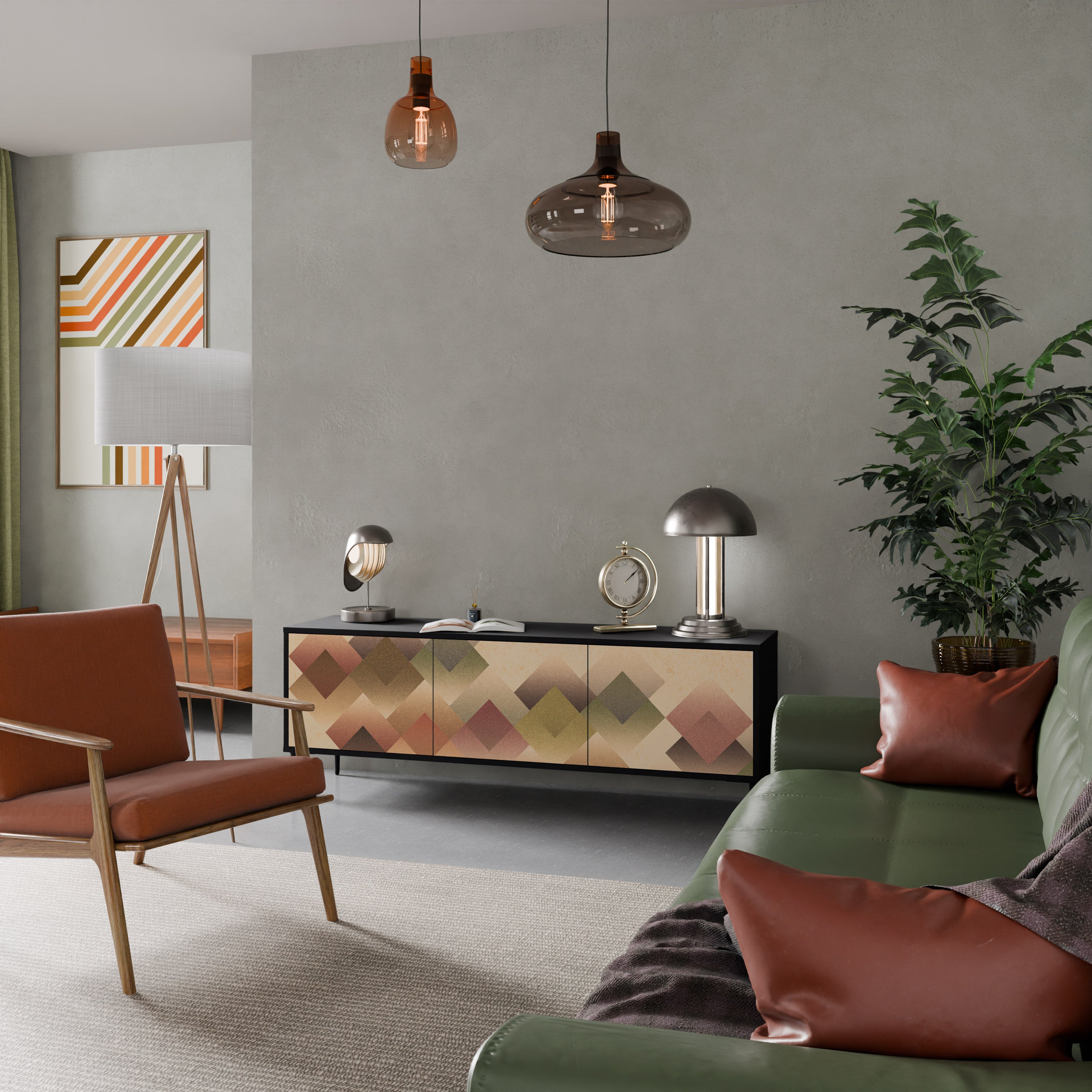 Mueble de TV GEOMETRIC FUSION de 3 puertas con acabado negro