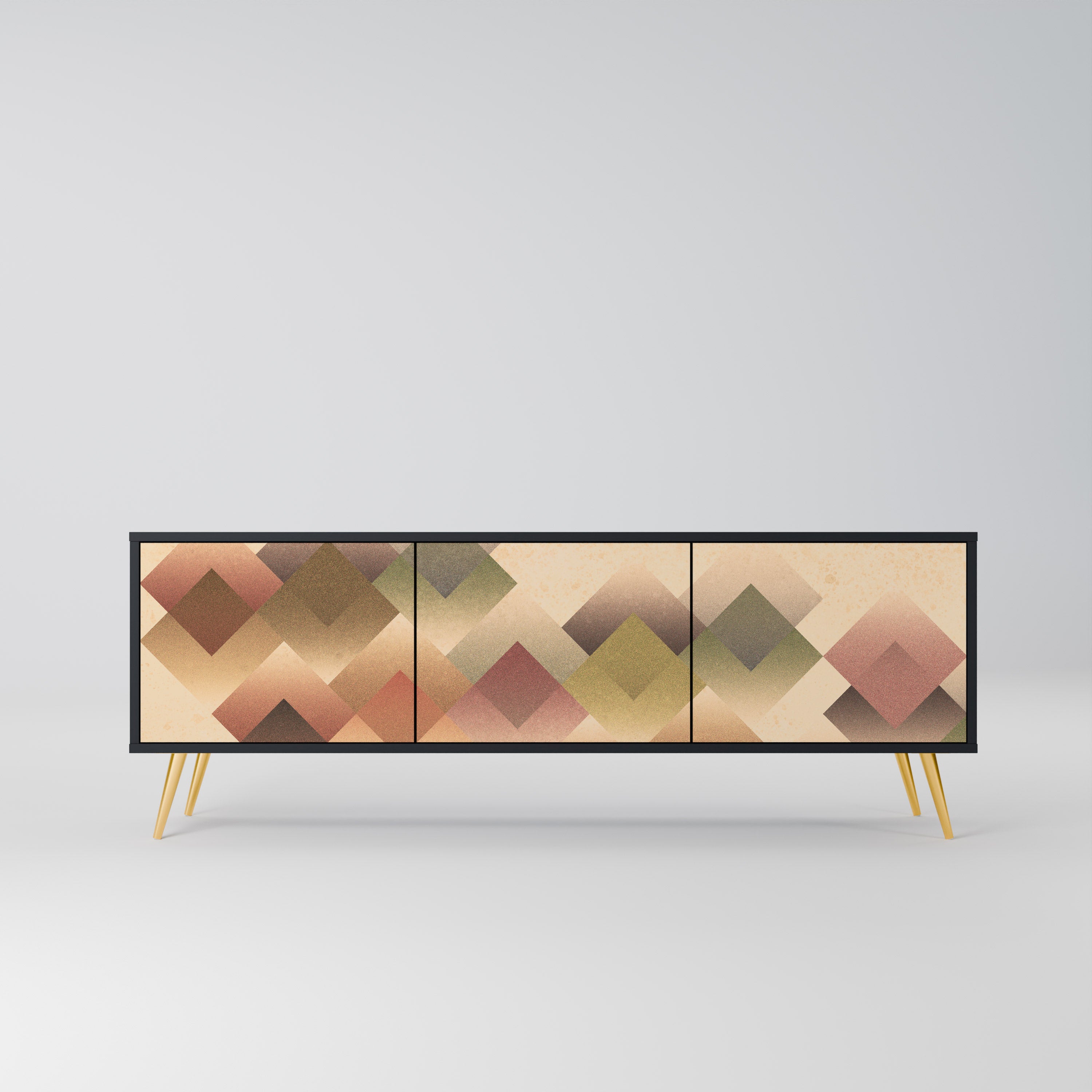 Mueble de TV GEOMETRIC FUSION de 3 puertas con acabado negro