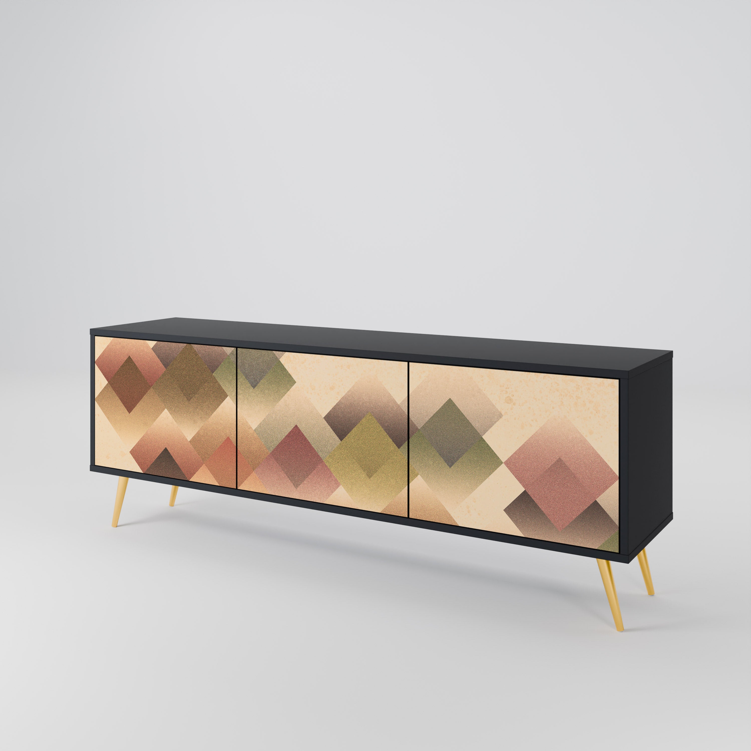 Mueble de TV GEOMETRIC FUSION de 3 puertas con acabado negro