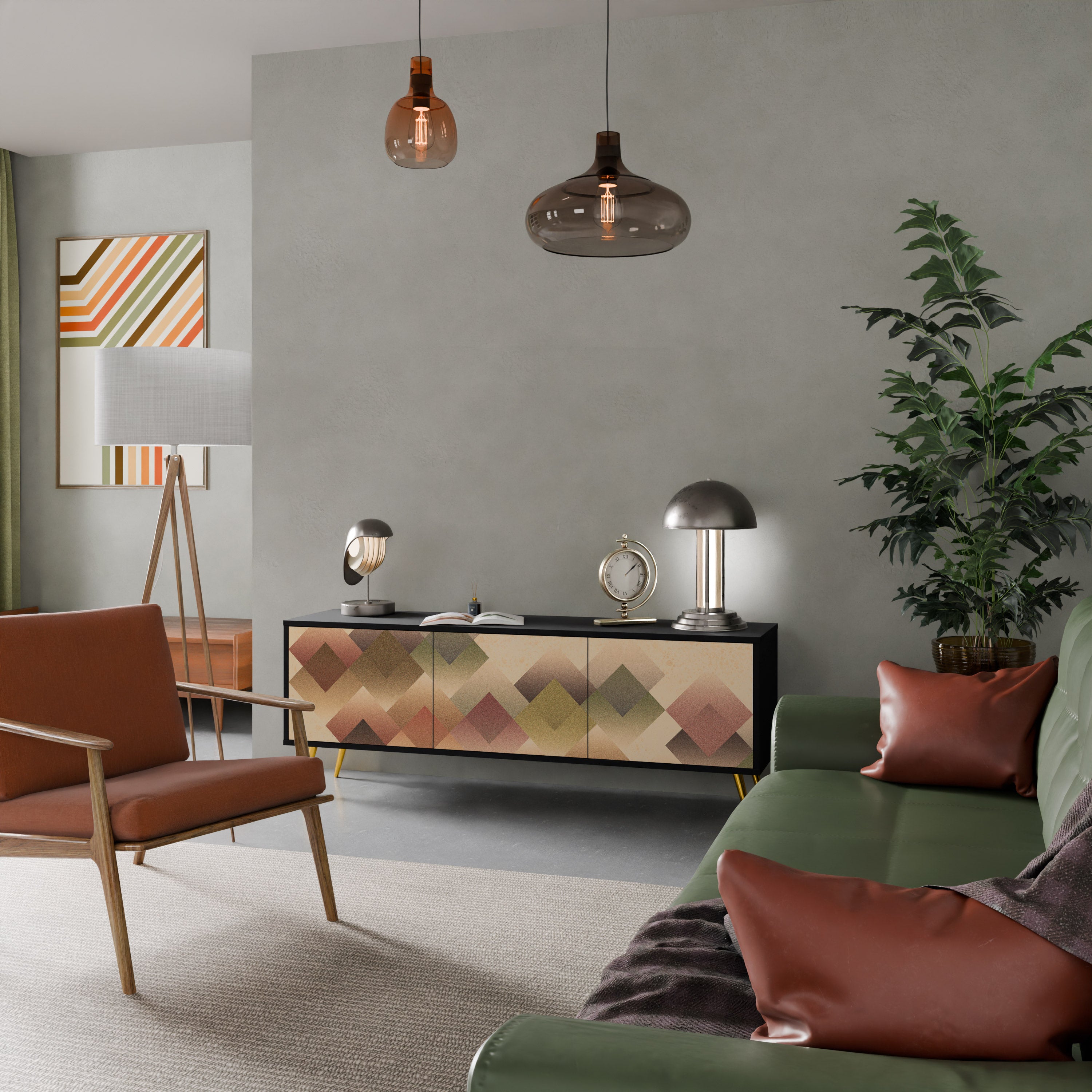 Mueble de TV GEOMETRIC FUSION de 3 puertas con acabado negro