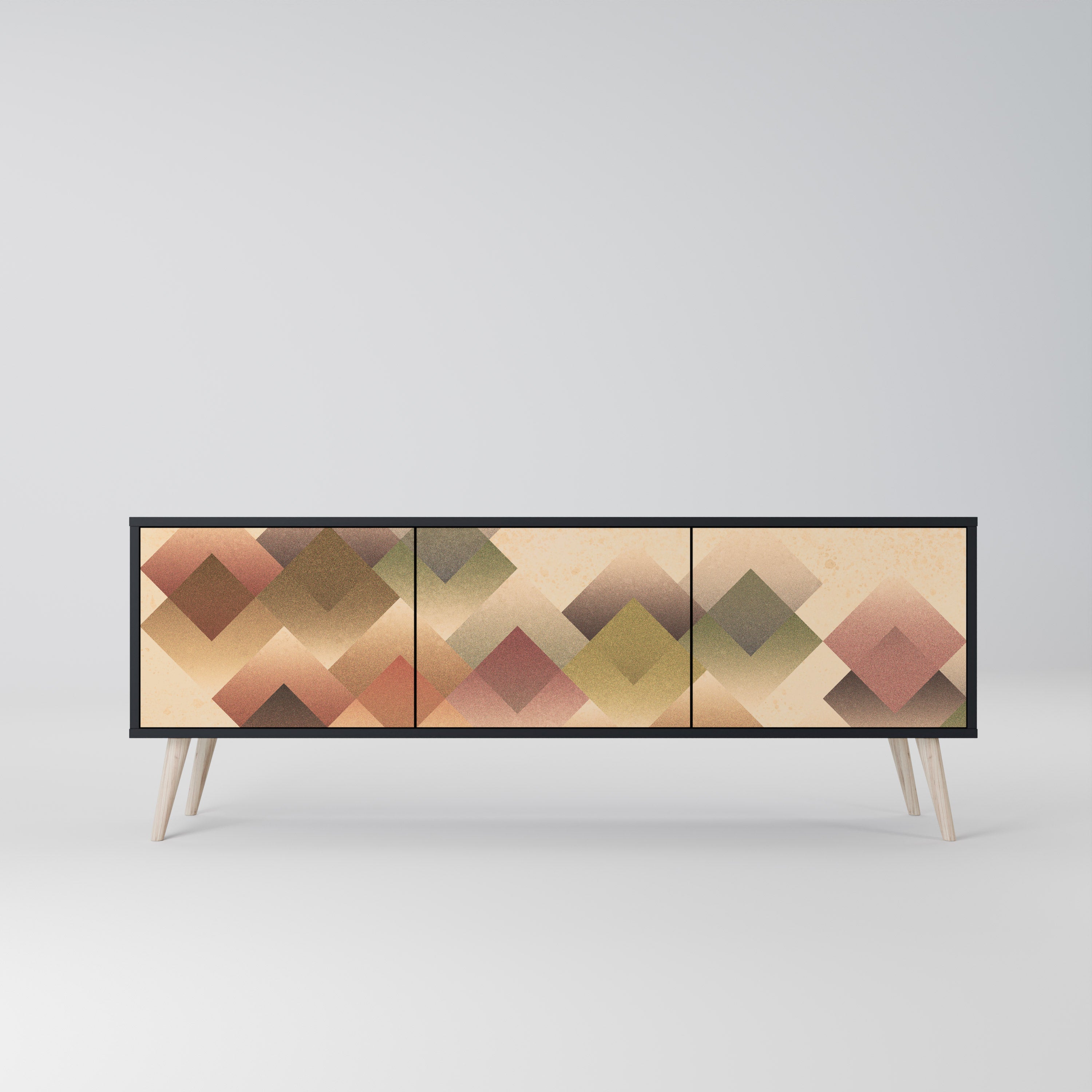 Mueble de TV GEOMETRIC FUSION de 3 puertas con acabado negro