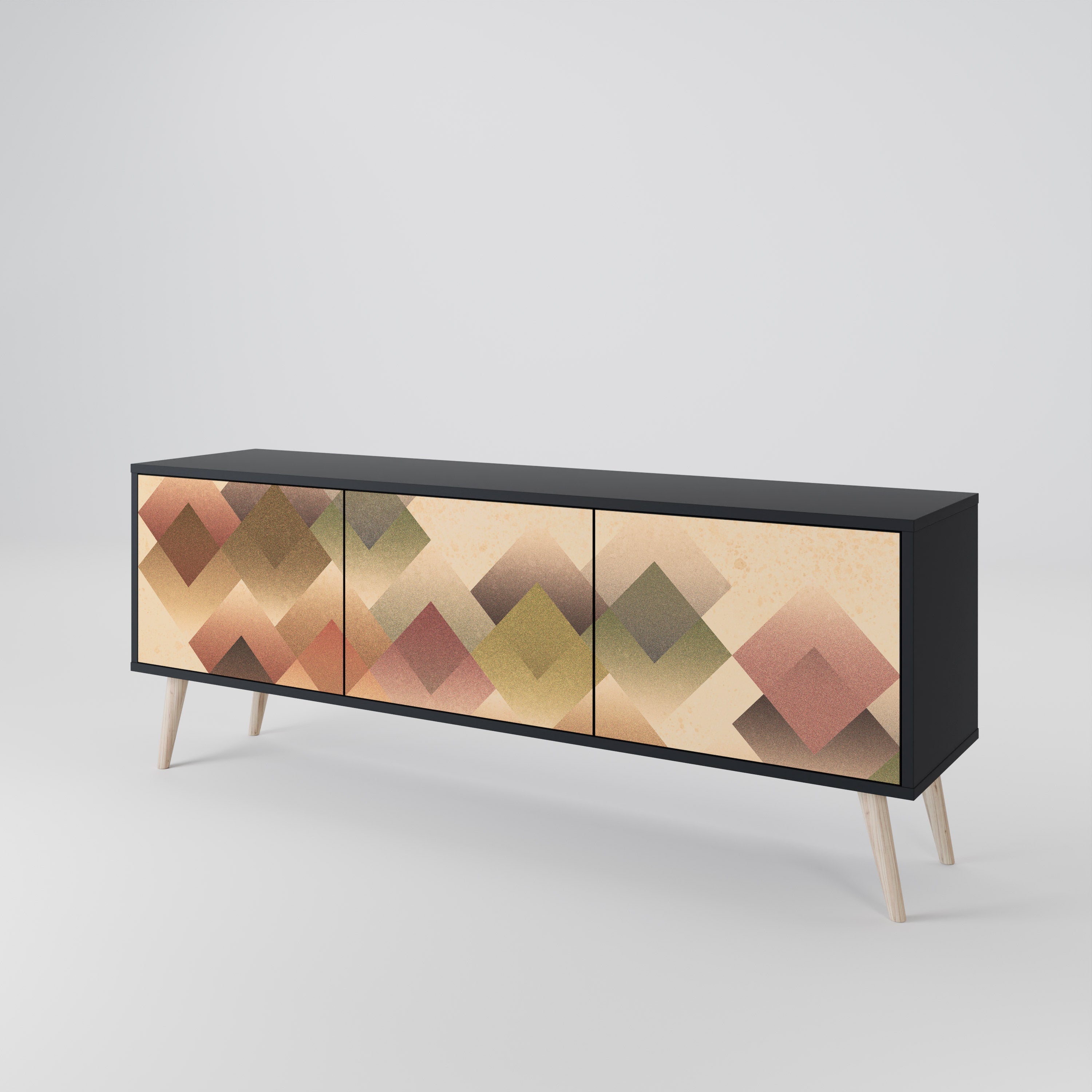 Mueble de TV GEOMETRIC FUSION de 3 puertas con acabado negro