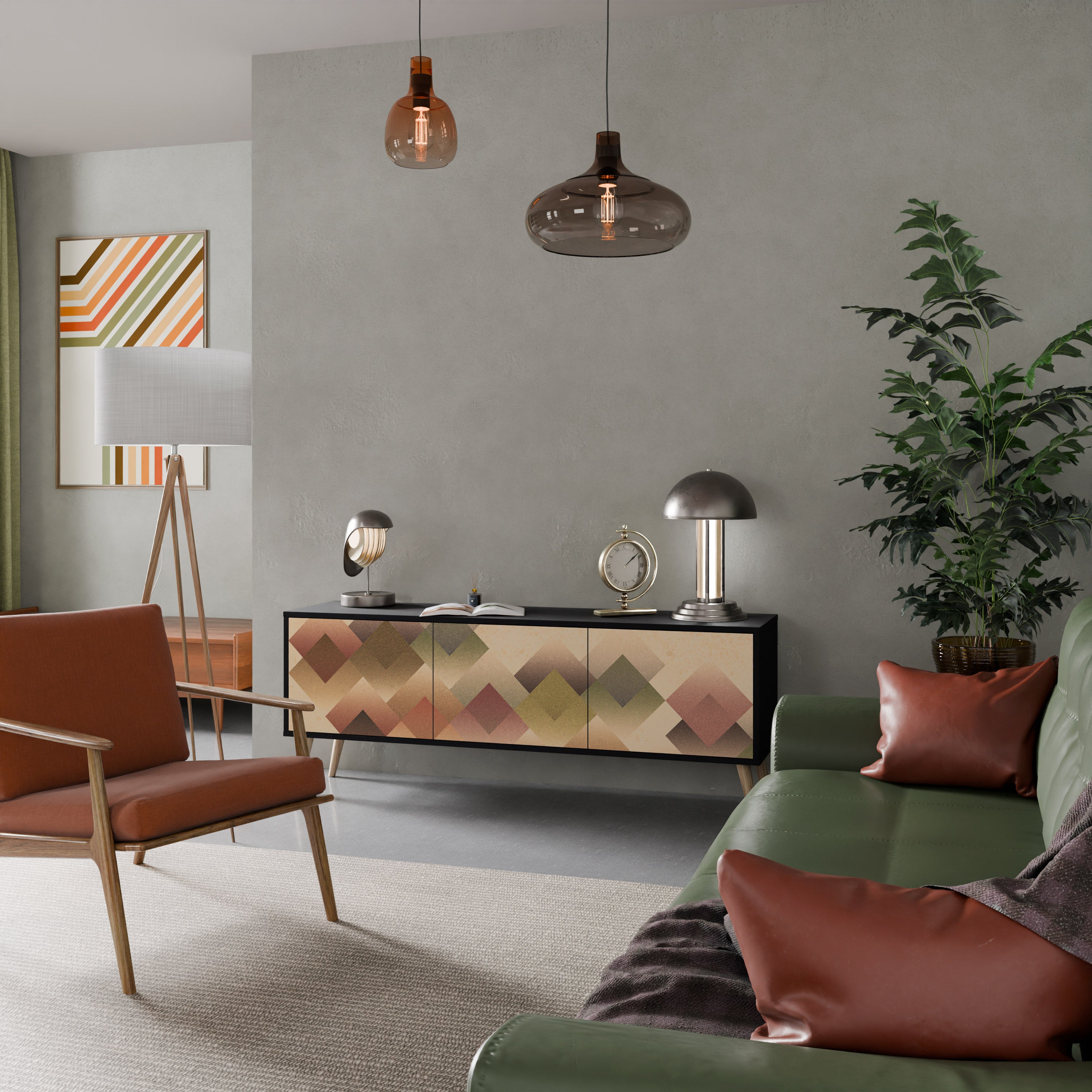 Mueble de TV GEOMETRIC FUSION de 3 puertas con acabado negro