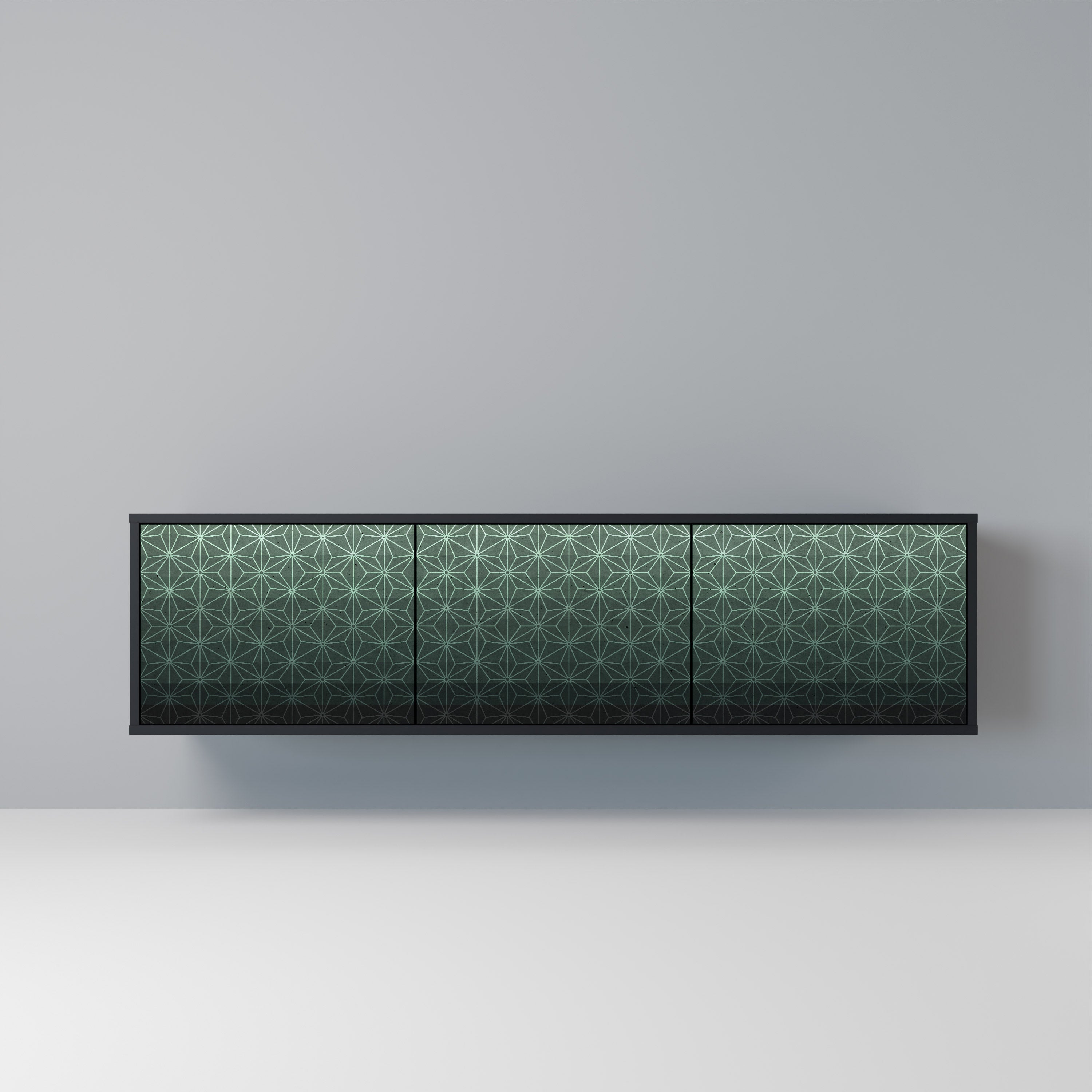 Mueble de TV de 3 puertas ORNAMENTAL GLIMMER con acabado negro
