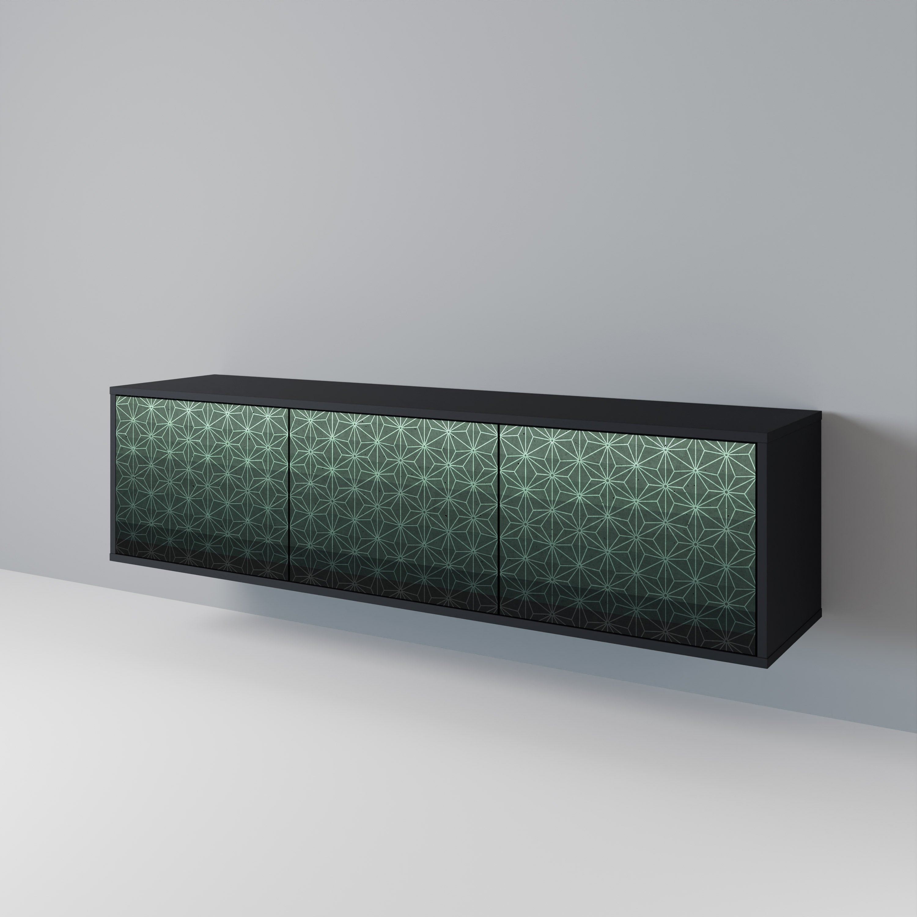 Mueble de TV de 3 puertas ORNAMENTAL GLIMMER con acabado negro