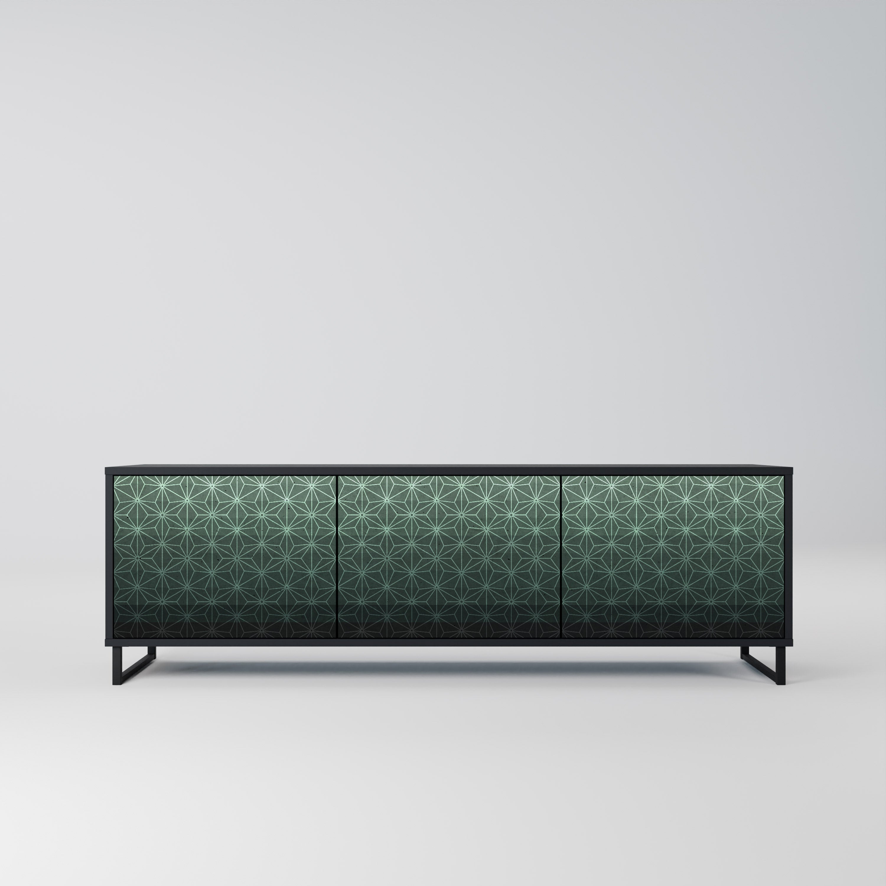 Mueble de TV de 3 puertas ORNAMENTAL GLIMMER con acabado negro