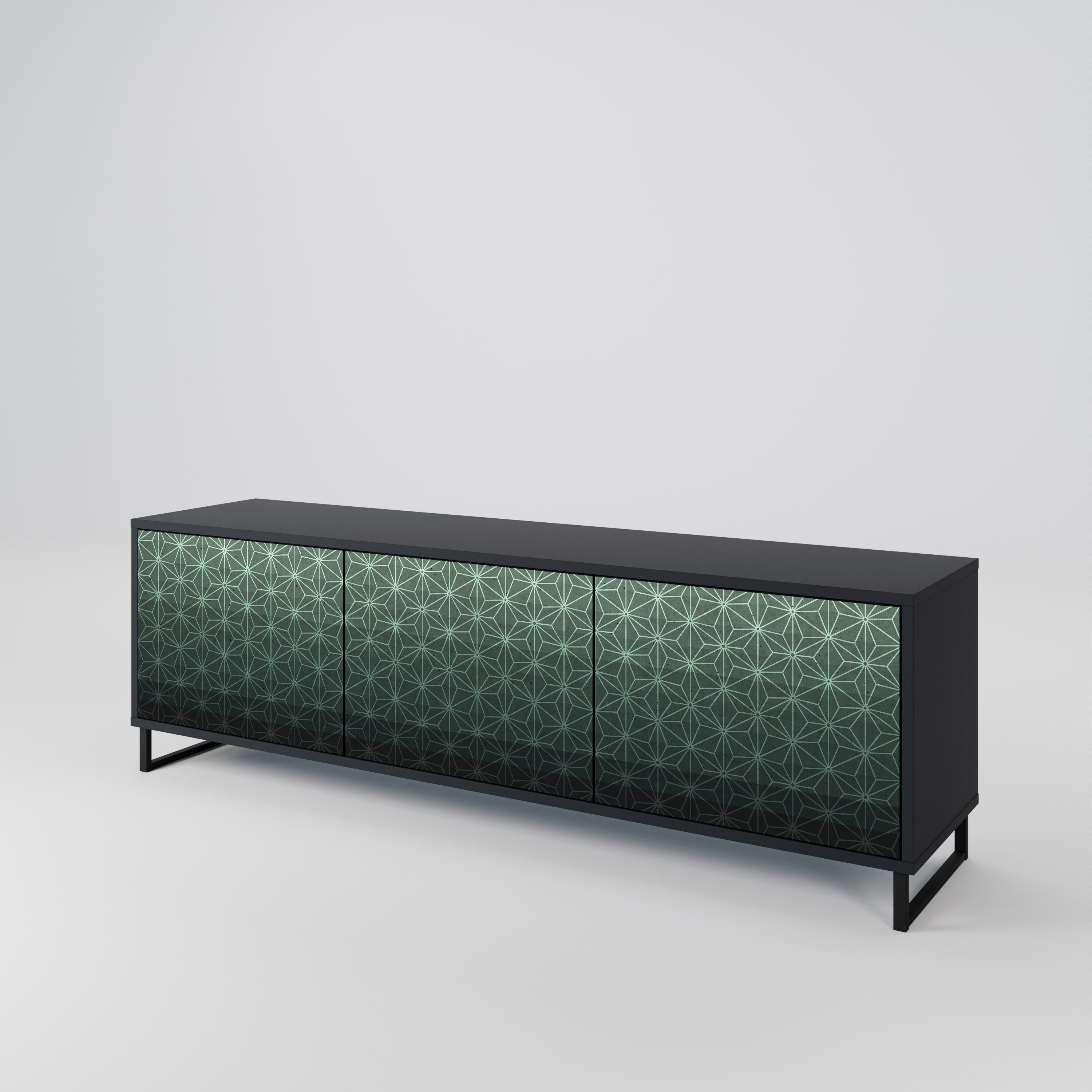Mueble de TV de 3 puertas ORNAMENTAL GLIMMER con acabado negro