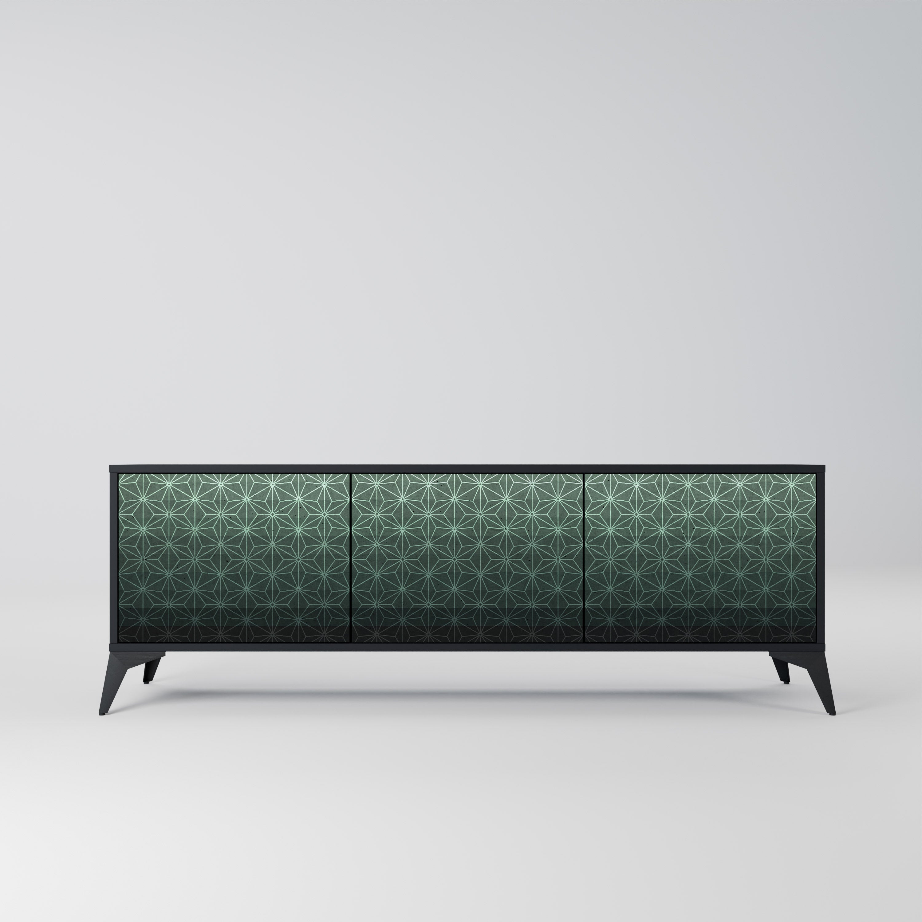 Mueble de TV de 3 puertas ORNAMENTAL GLIMMER con acabado negro
