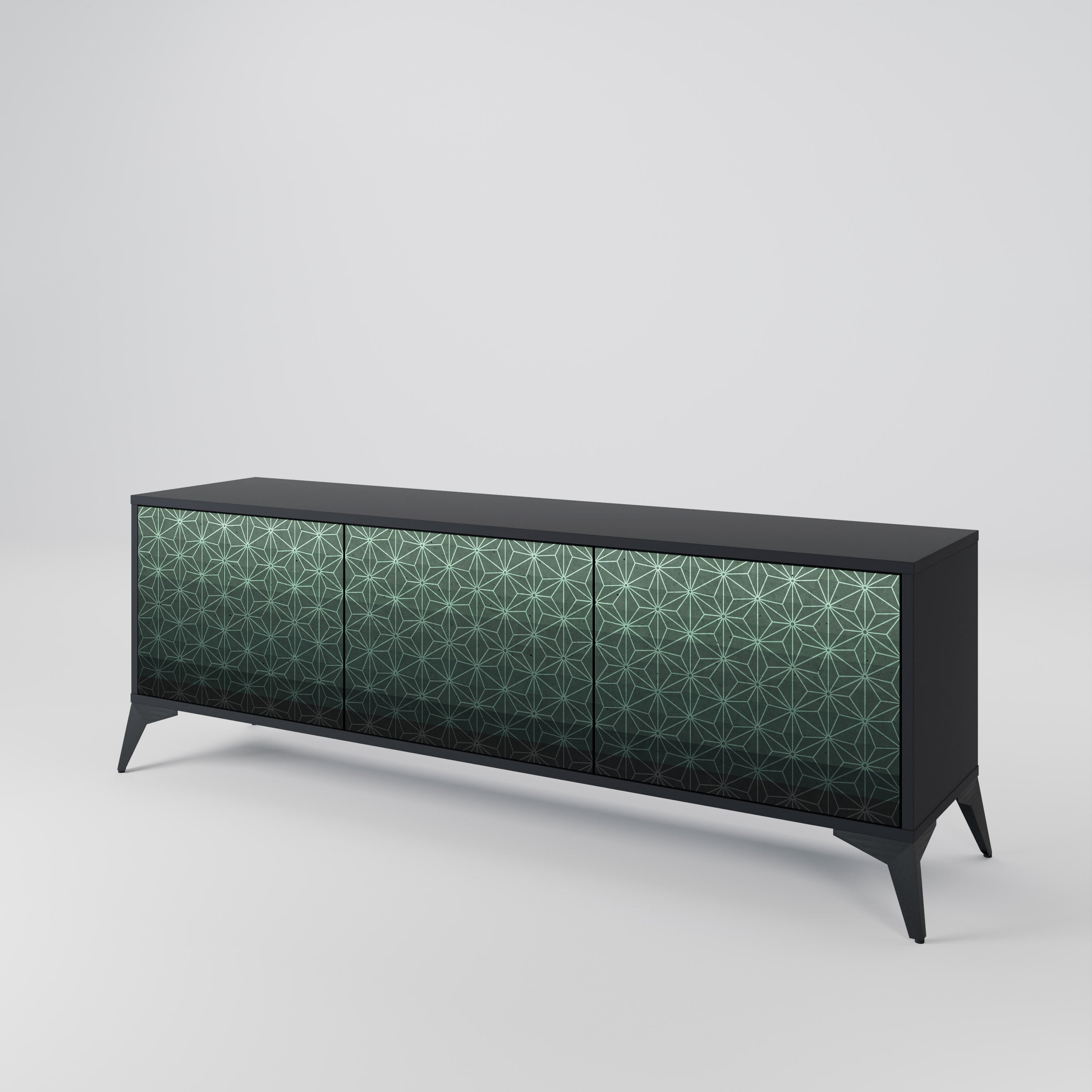 Mueble de TV de 3 puertas ORNAMENTAL GLIMMER con acabado negro