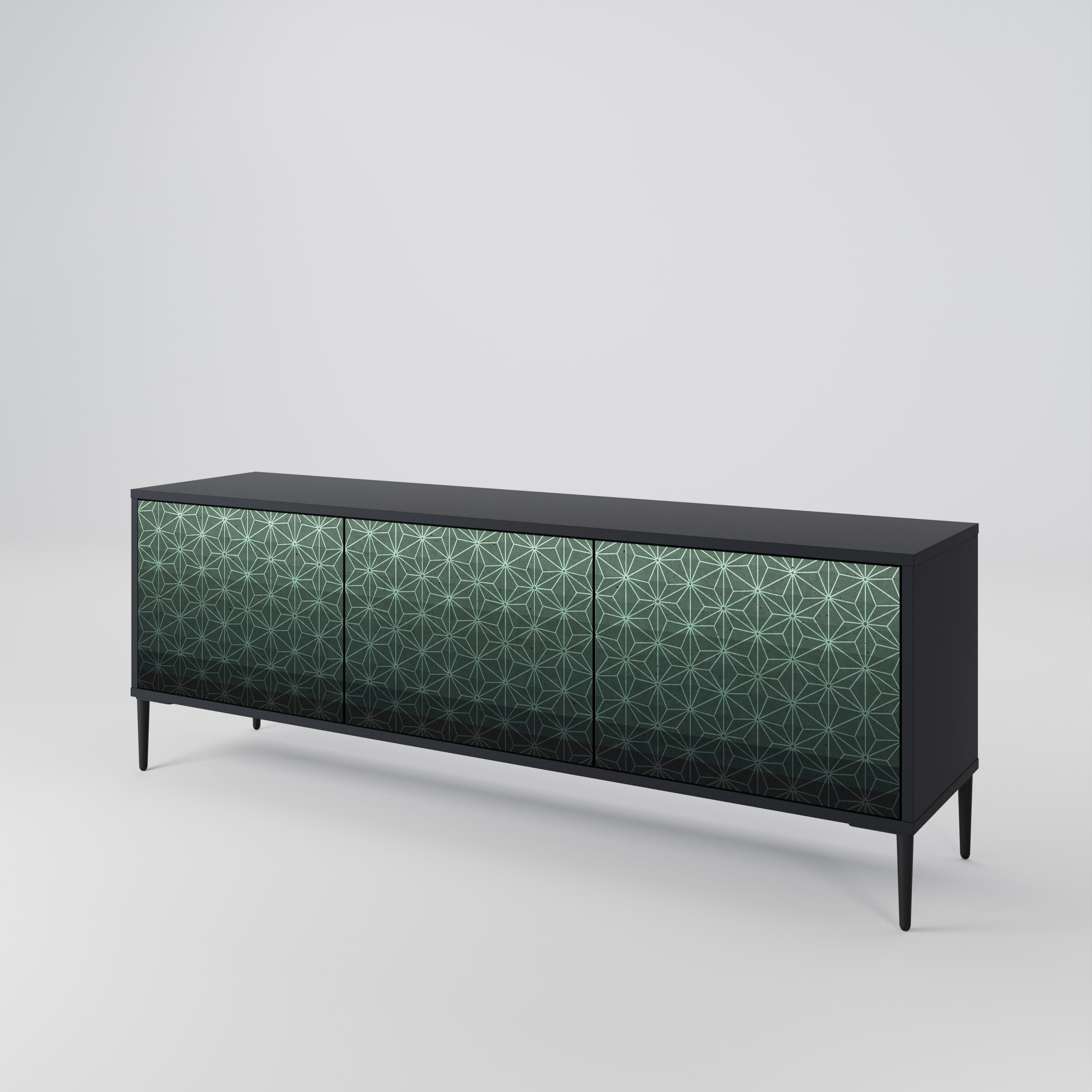 Mueble de TV de 3 puertas ORNAMENTAL GLIMMER con acabado negro