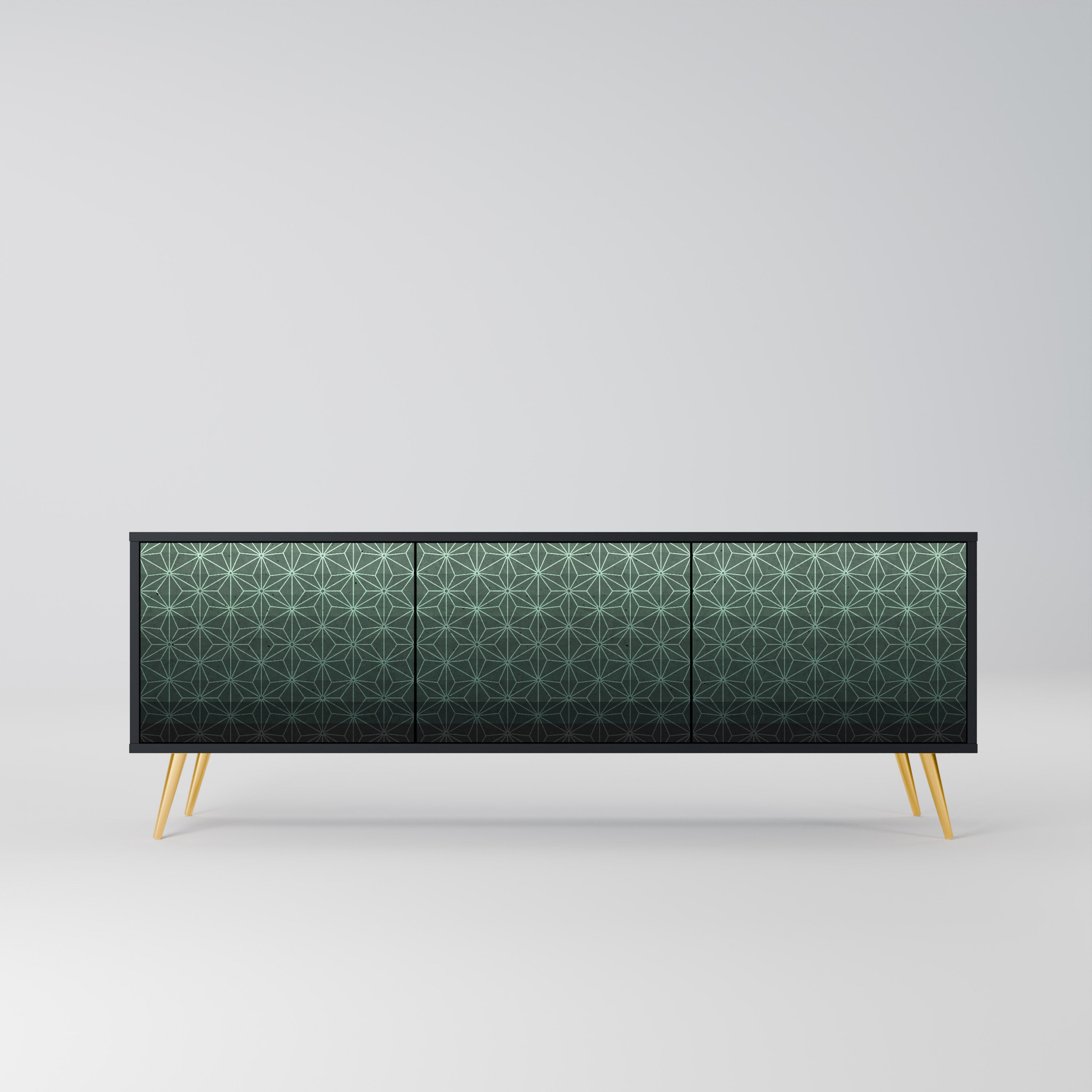 Mueble de TV de 3 puertas ORNAMENTAL GLIMMER con acabado negro