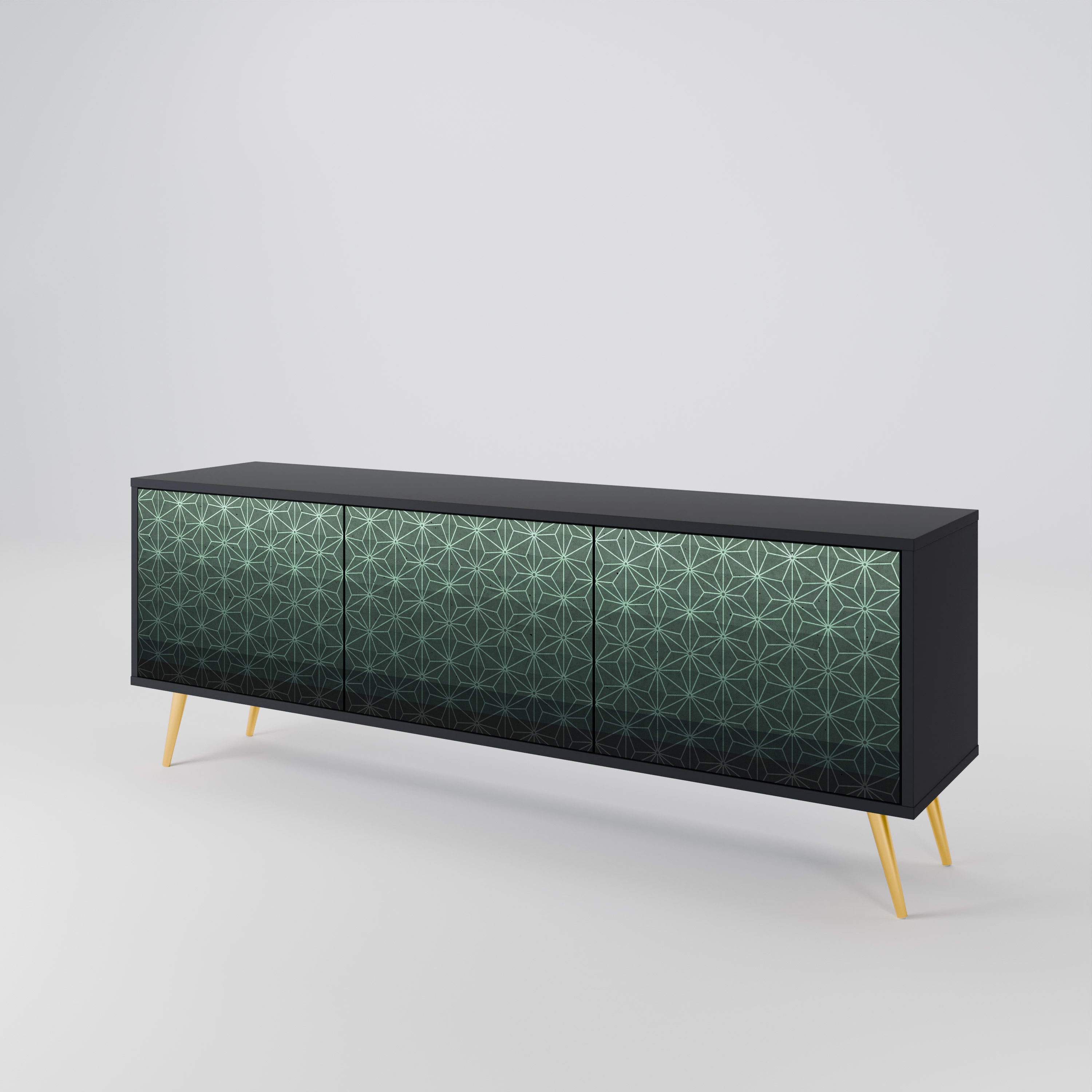 Mueble de TV de 3 puertas ORNAMENTAL GLIMMER con acabado negro