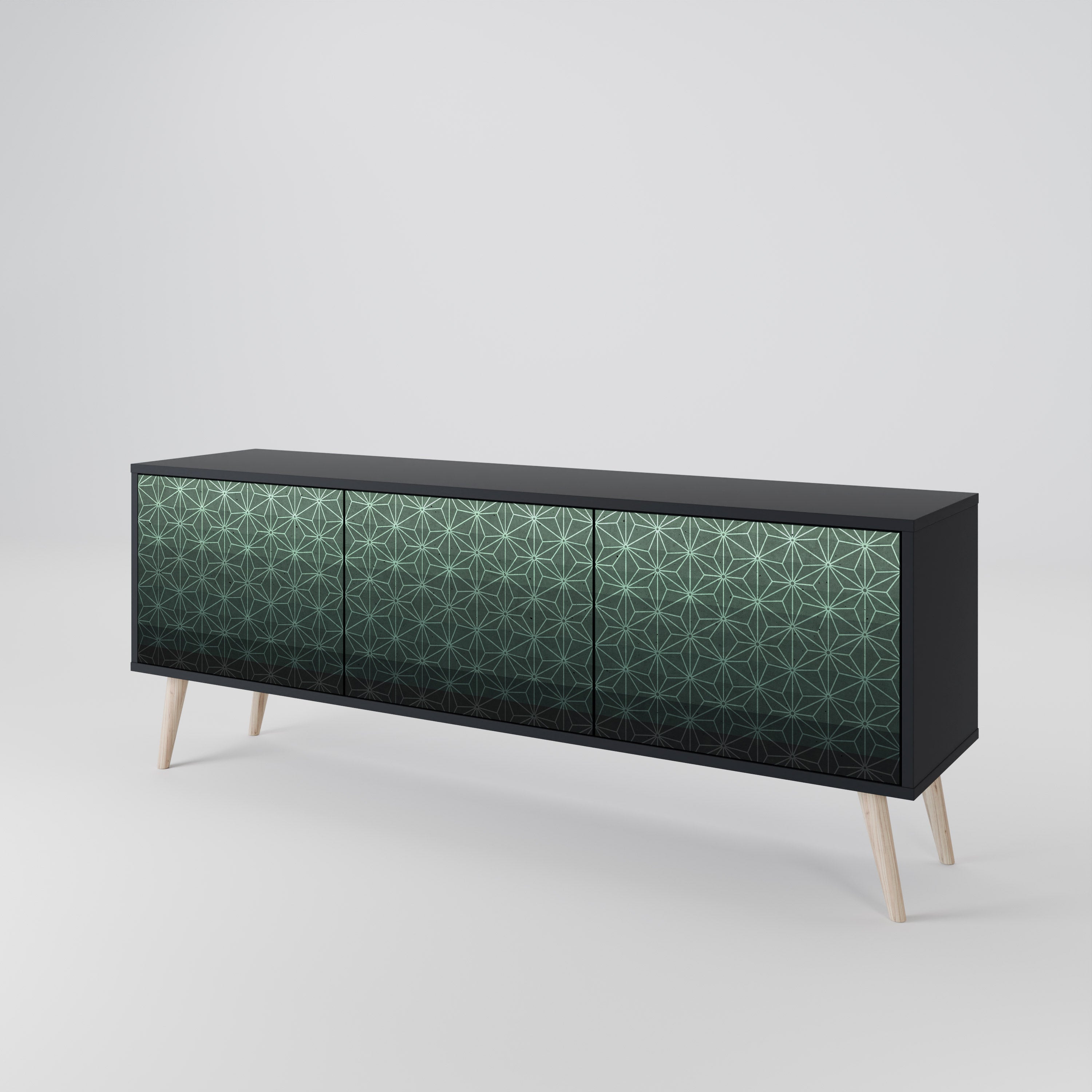 Mueble de TV de 3 puertas ORNAMENTAL GLIMMER con acabado negro