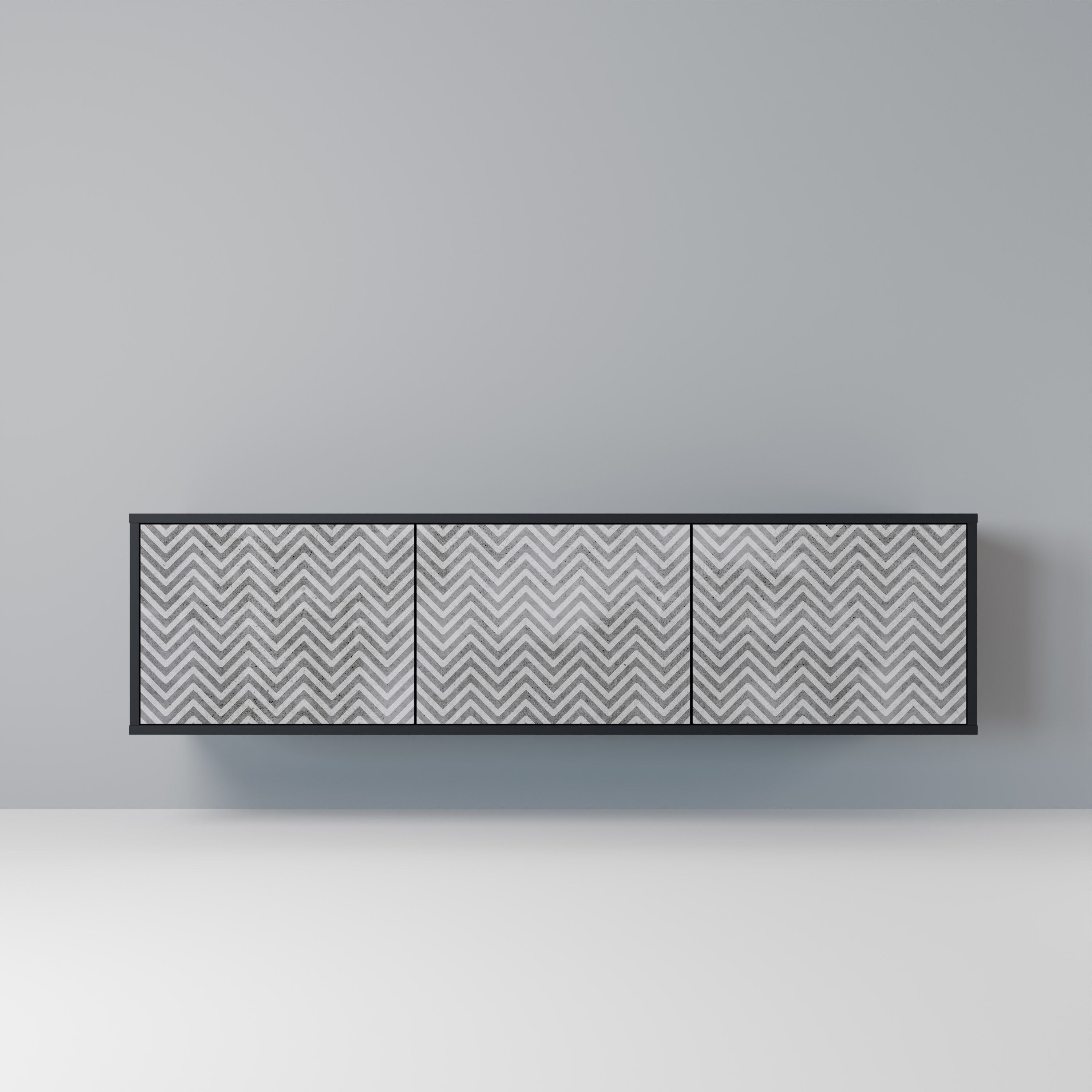 Mueble de TV CONCRETE ZIG ZAG de 3 puertas con acabado negro