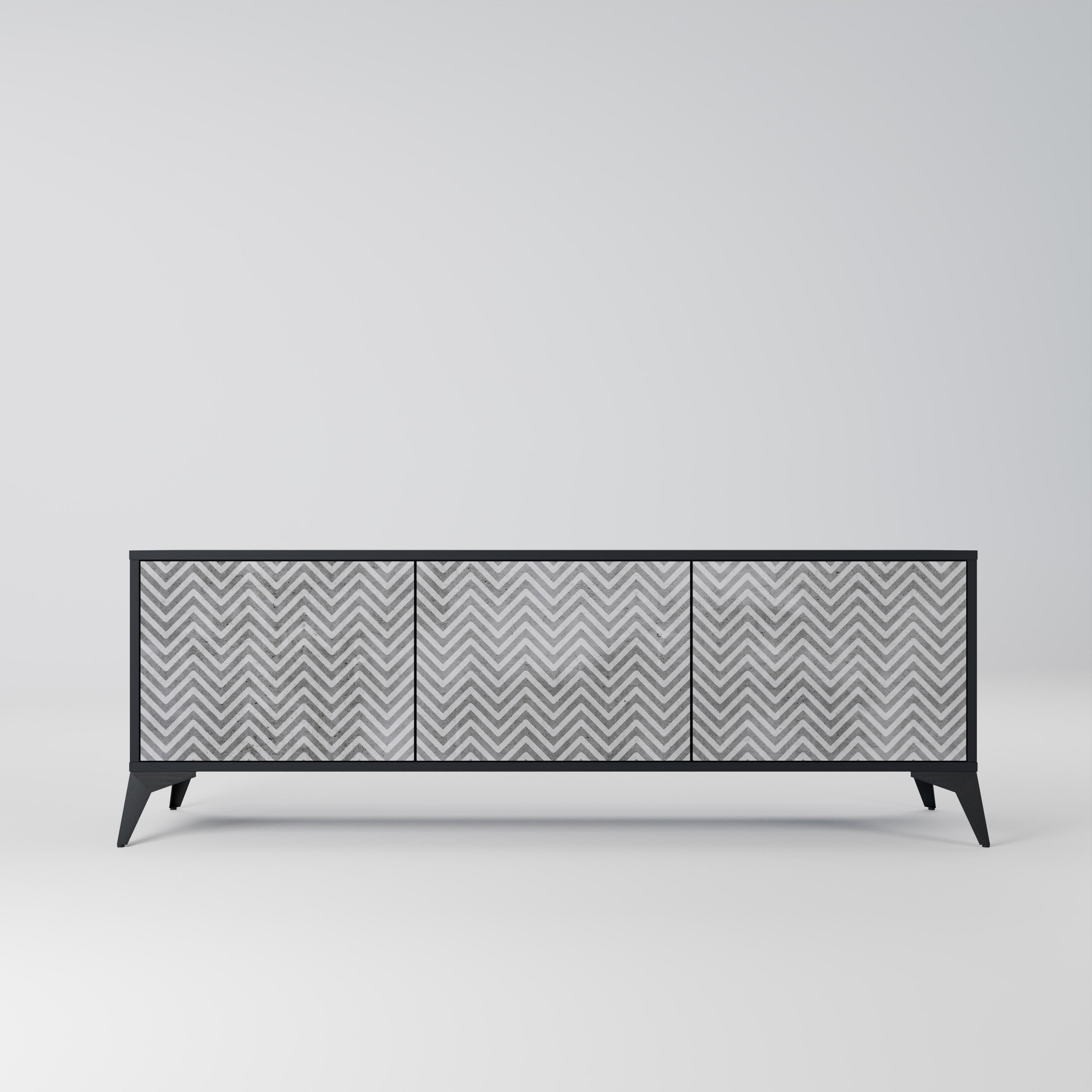Mueble de TV CONCRETE ZIG ZAG de 3 puertas con acabado negro