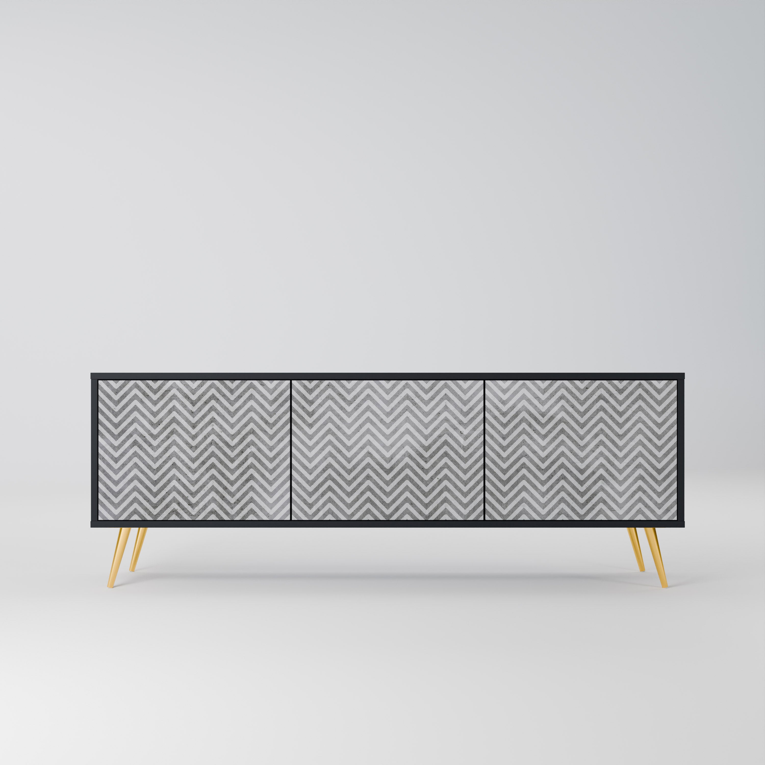Mueble de TV CONCRETE ZIG ZAG de 3 puertas con acabado negro