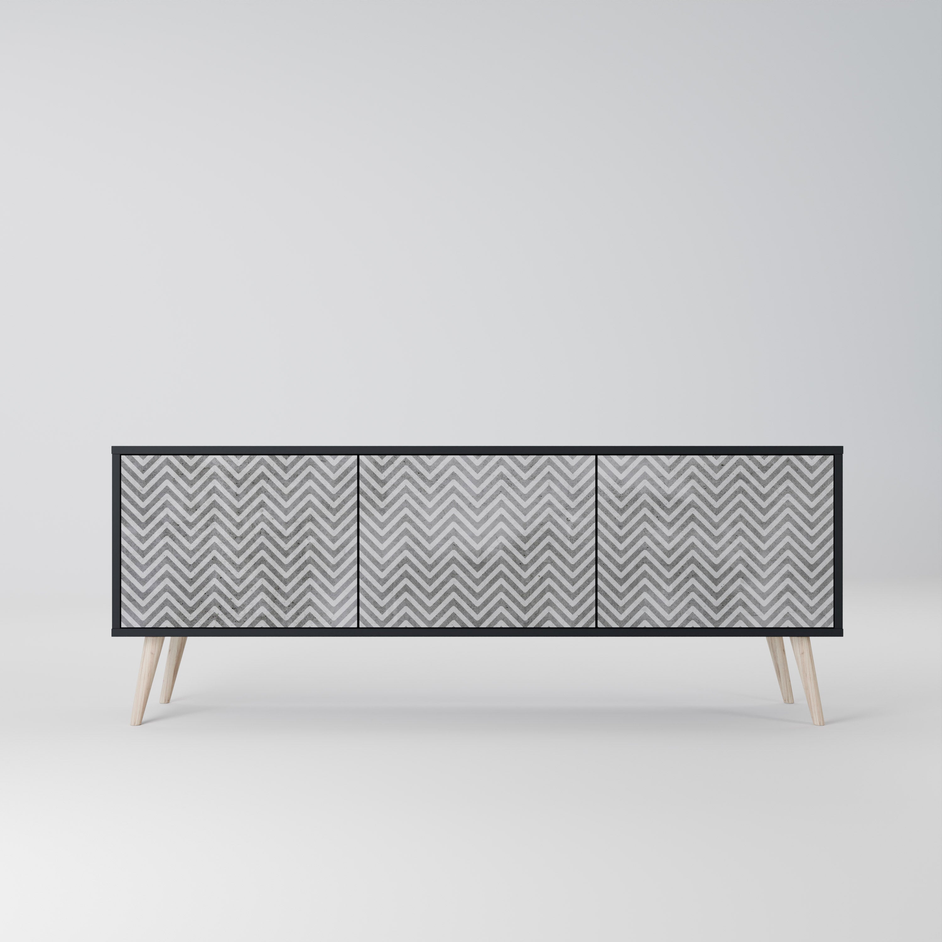 Mueble de TV CONCRETE ZIG ZAG de 3 puertas con acabado negro