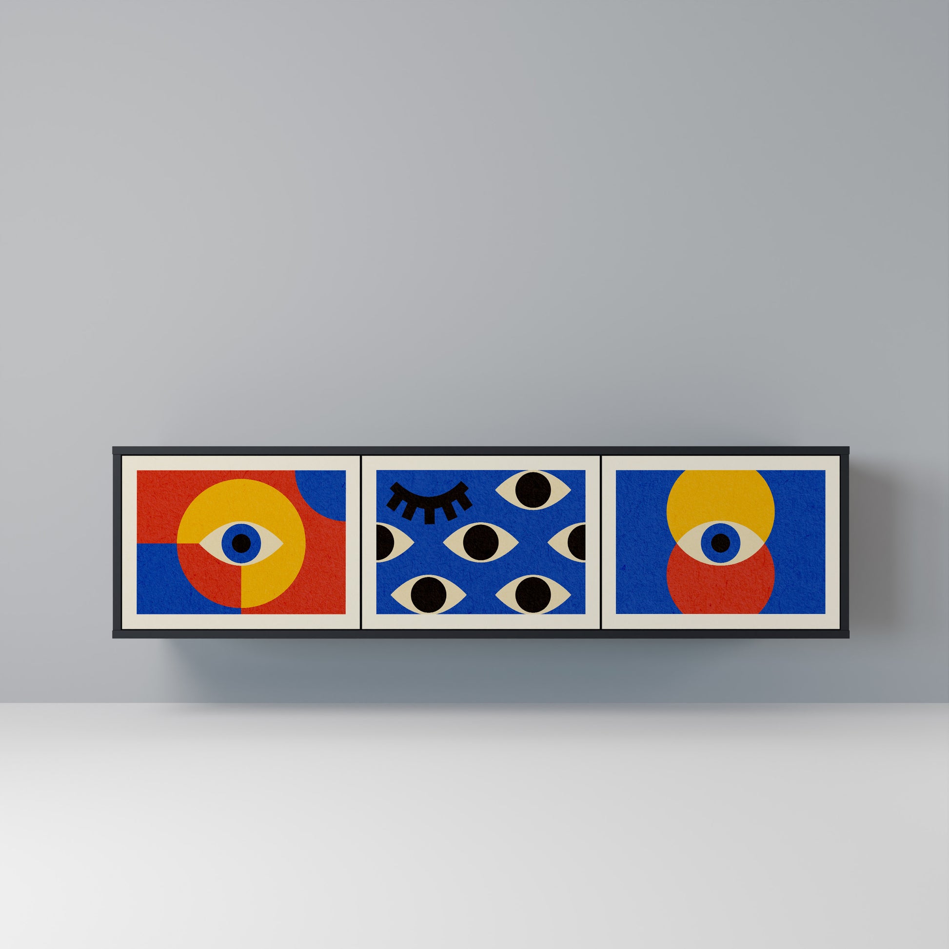 Mueble de TV de 3 puertas GEOMETRIC EYES en acabado negro