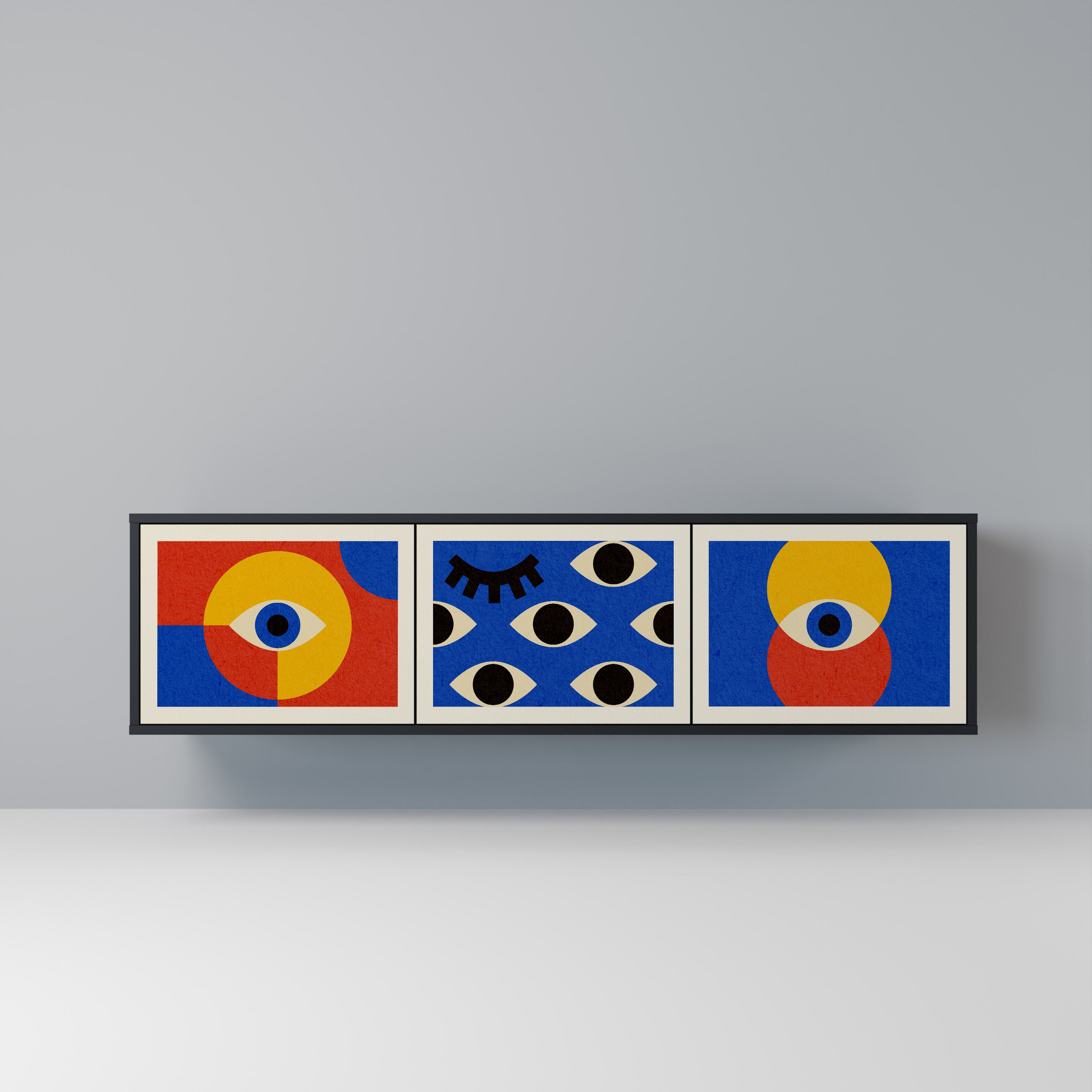 Mueble de TV de 3 puertas GEOMETRIC EYES en acabado negro