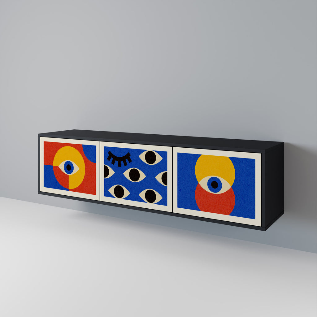Mueble de TV de 3 puertas GEOMETRIC EYES en acabado negro
