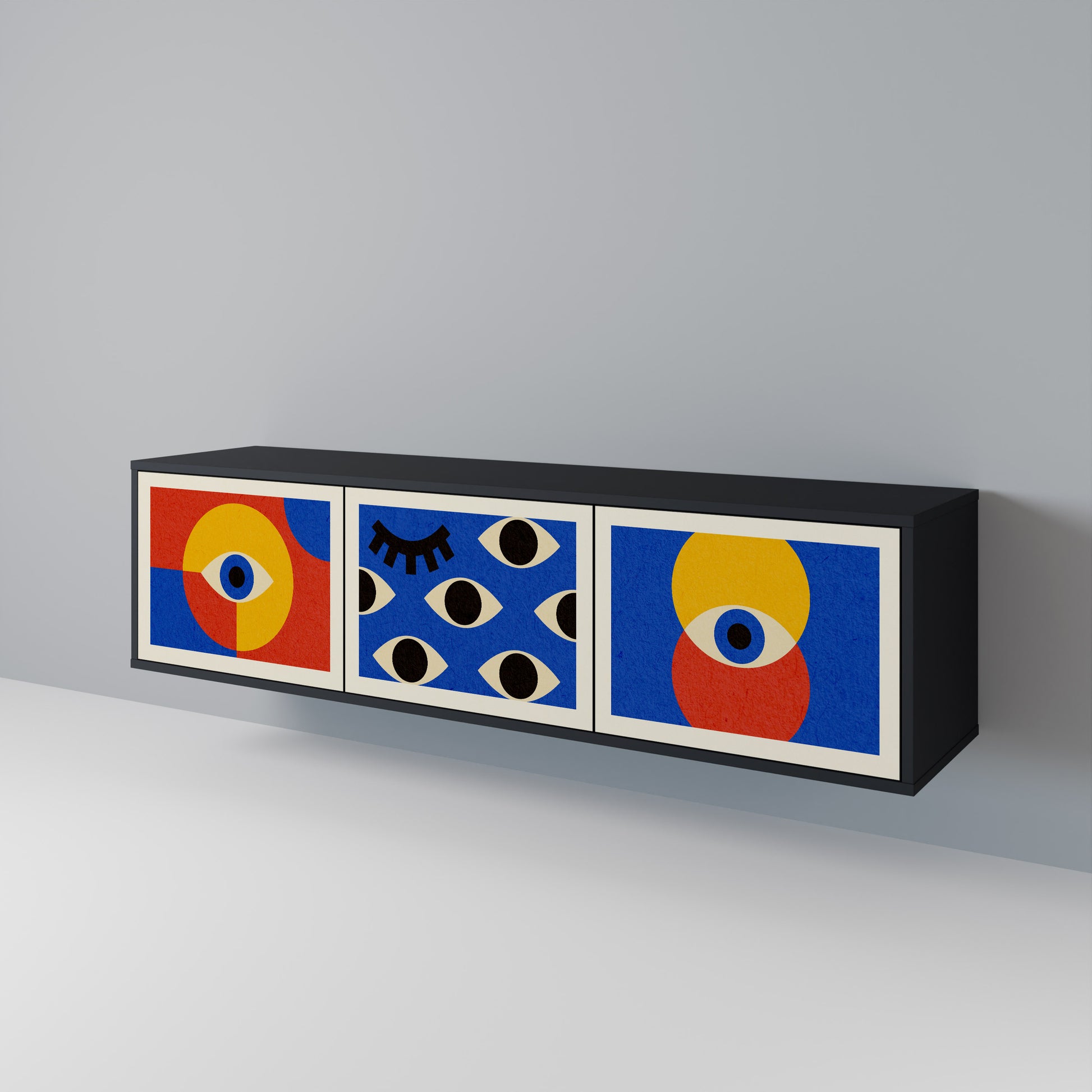 Mueble de TV de 3 puertas GEOMETRIC EYES en acabado negro