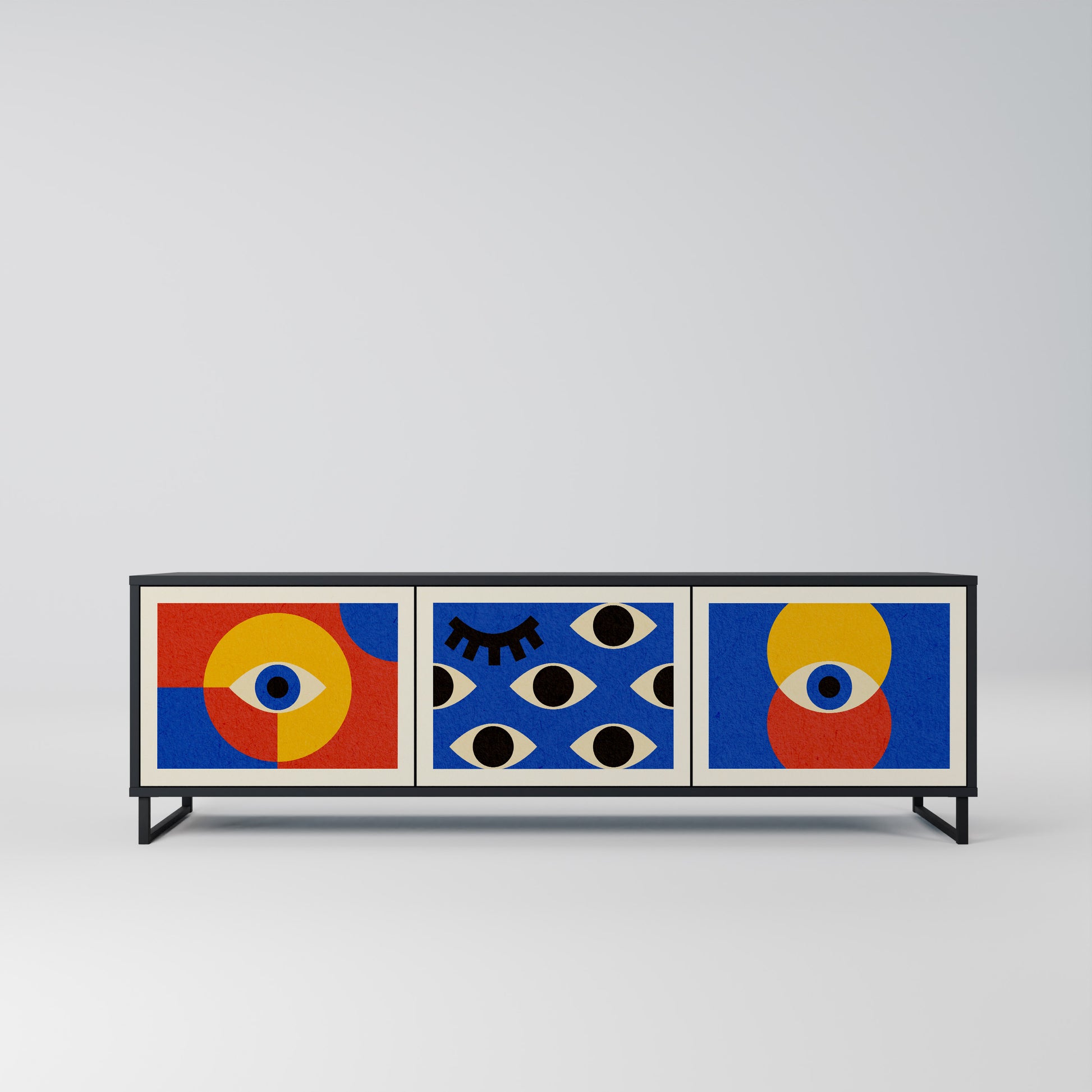 Mueble de TV de 3 puertas GEOMETRIC EYES en acabado negro
