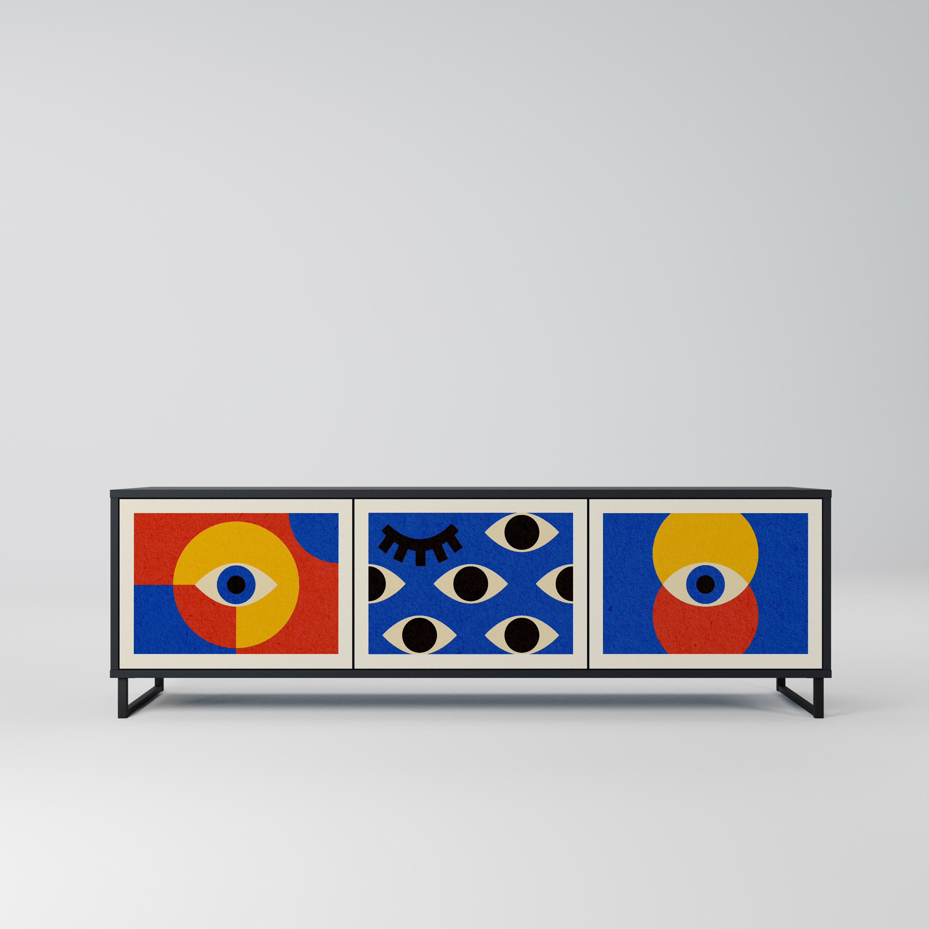 Mueble de TV de 3 puertas GEOMETRIC EYES en acabado negro