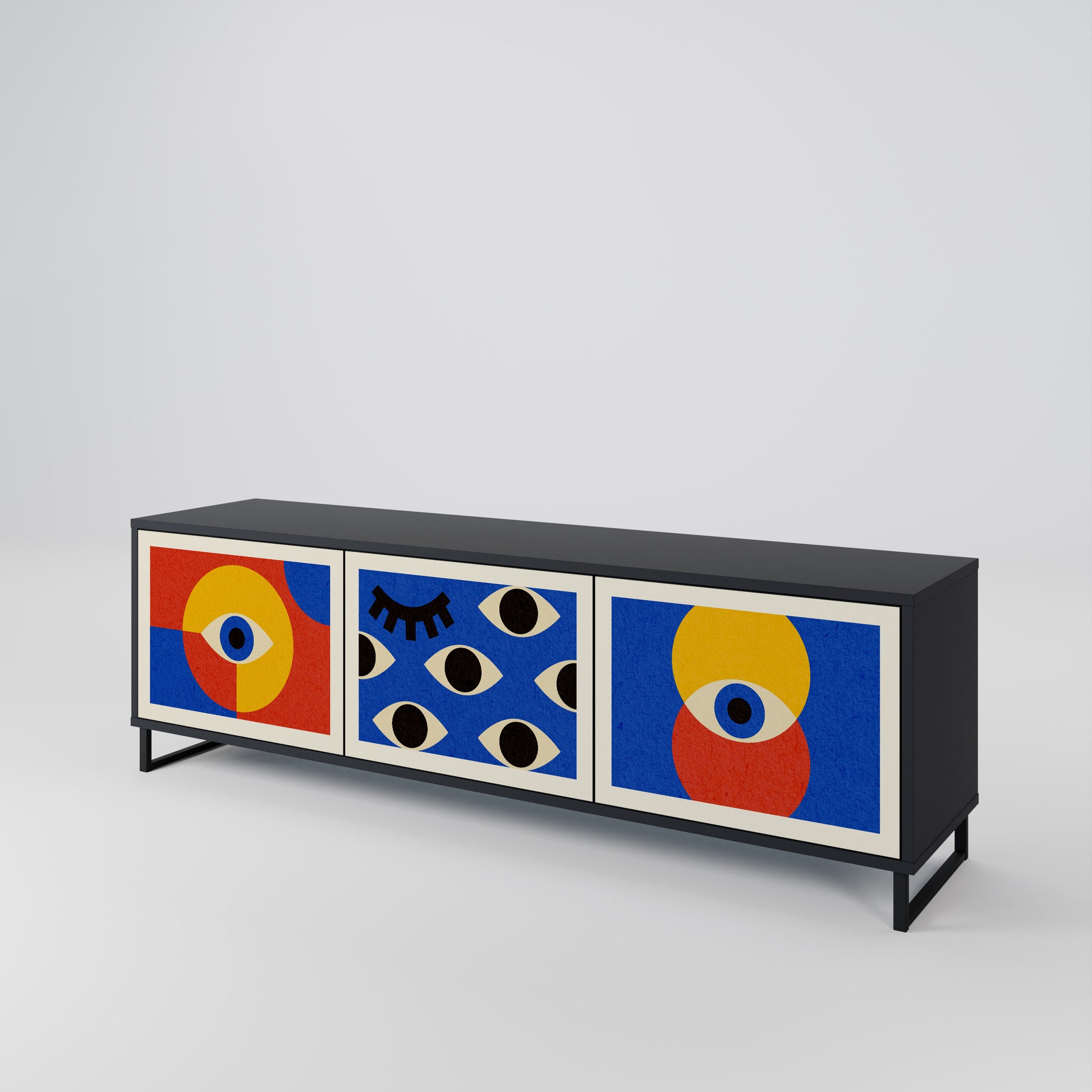 Mueble de TV de 3 puertas GEOMETRIC EYES en acabado negro