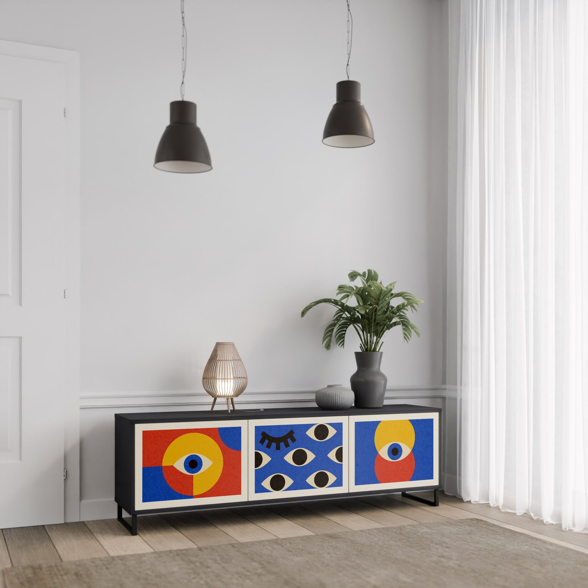 Mueble de TV de 3 puertas GEOMETRIC EYES en acabado negro