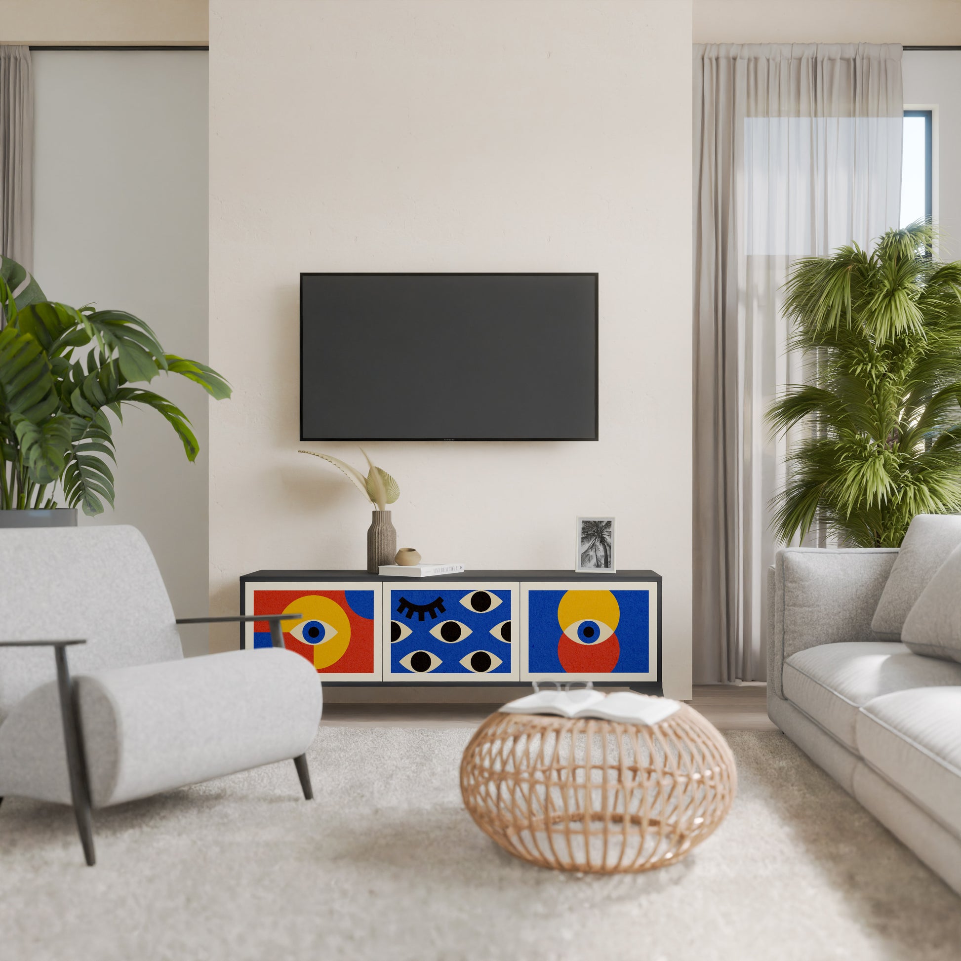 Mueble de TV de 3 puertas GEOMETRIC EYES en acabado negro