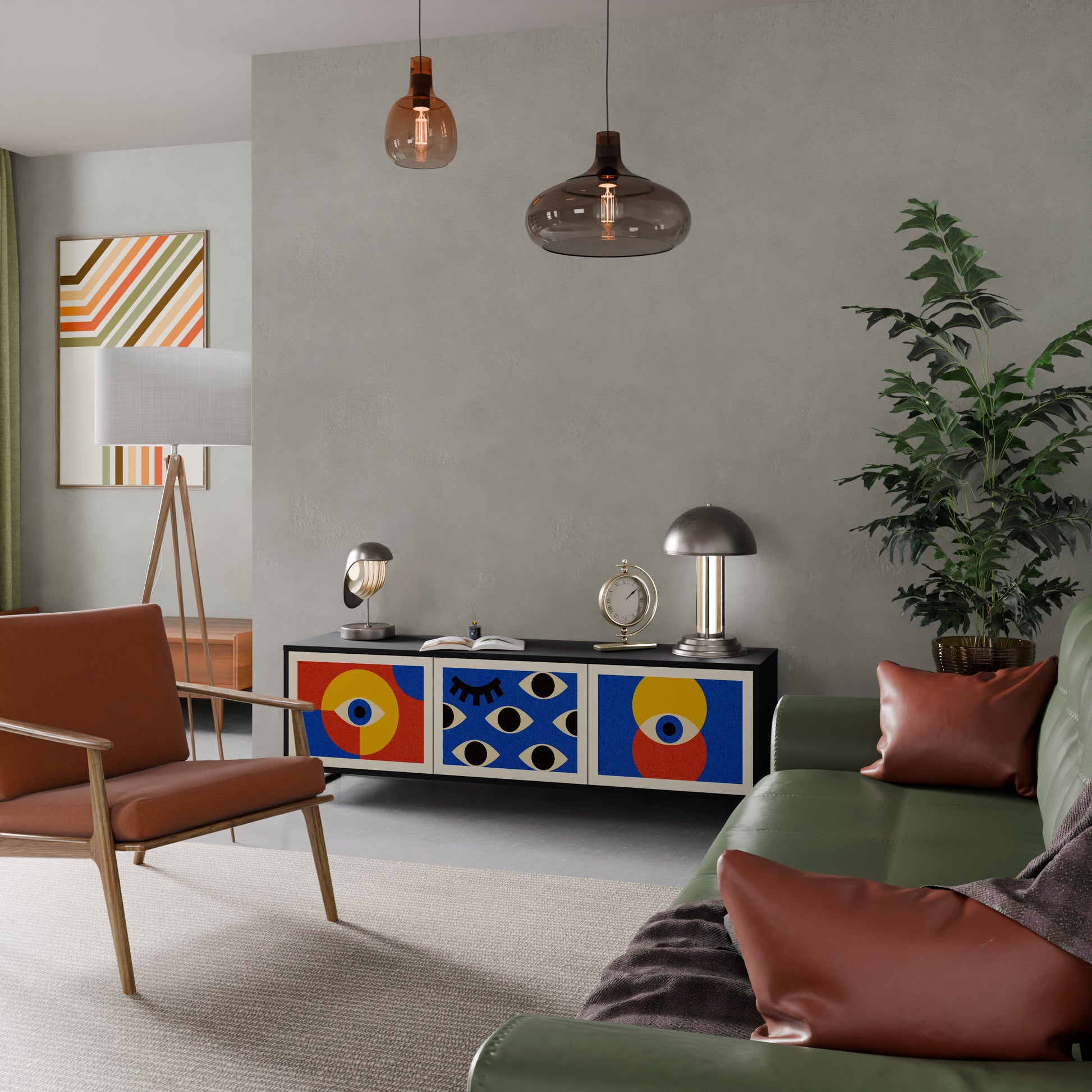 Mueble de TV de 3 puertas GEOMETRIC EYES en acabado negro