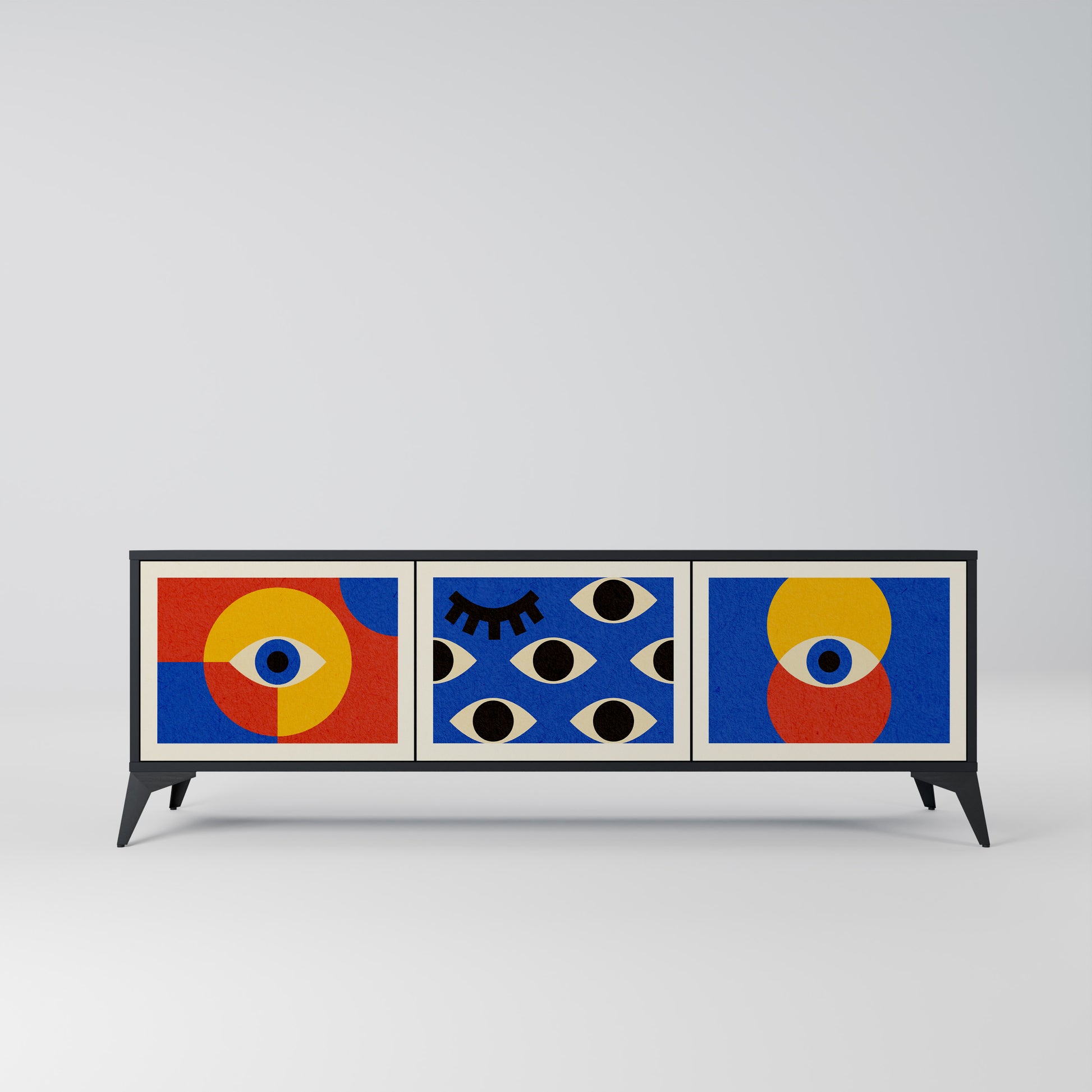 Mueble de TV de 3 puertas GEOMETRIC EYES en acabado negro