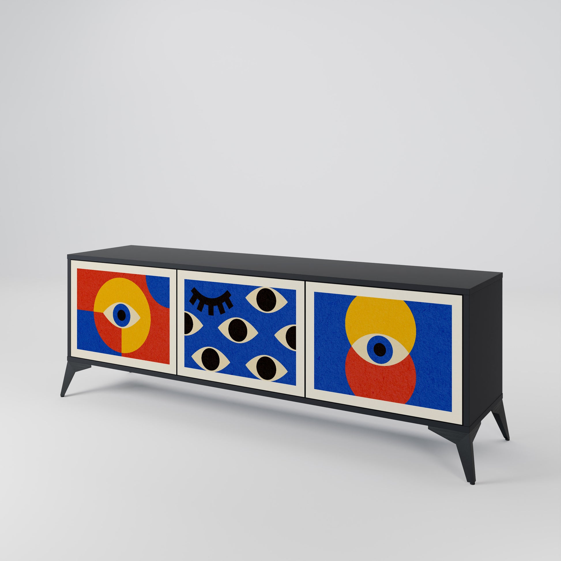 Mueble de TV de 3 puertas GEOMETRIC EYES en acabado negro