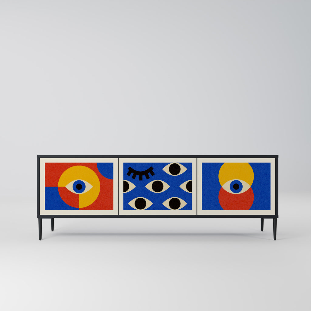 Mueble de TV de 3 puertas GEOMETRIC EYES en acabado negro