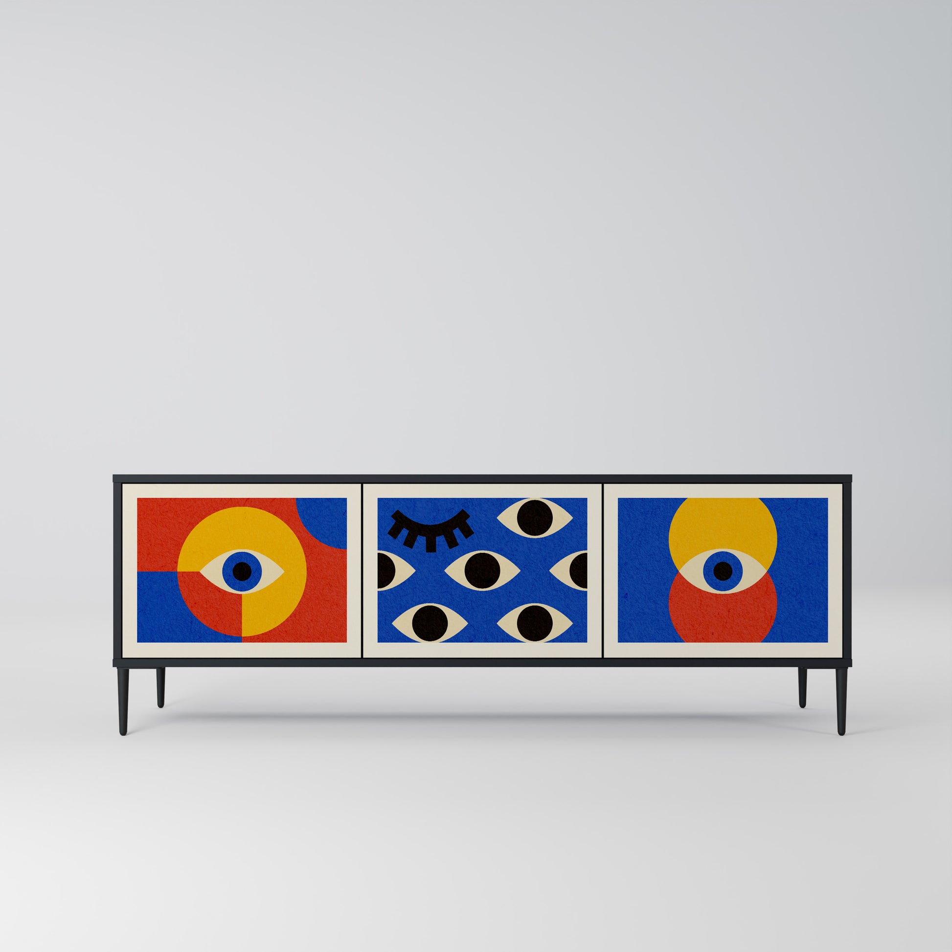 Mueble de TV de 3 puertas GEOMETRIC EYES en acabado negro