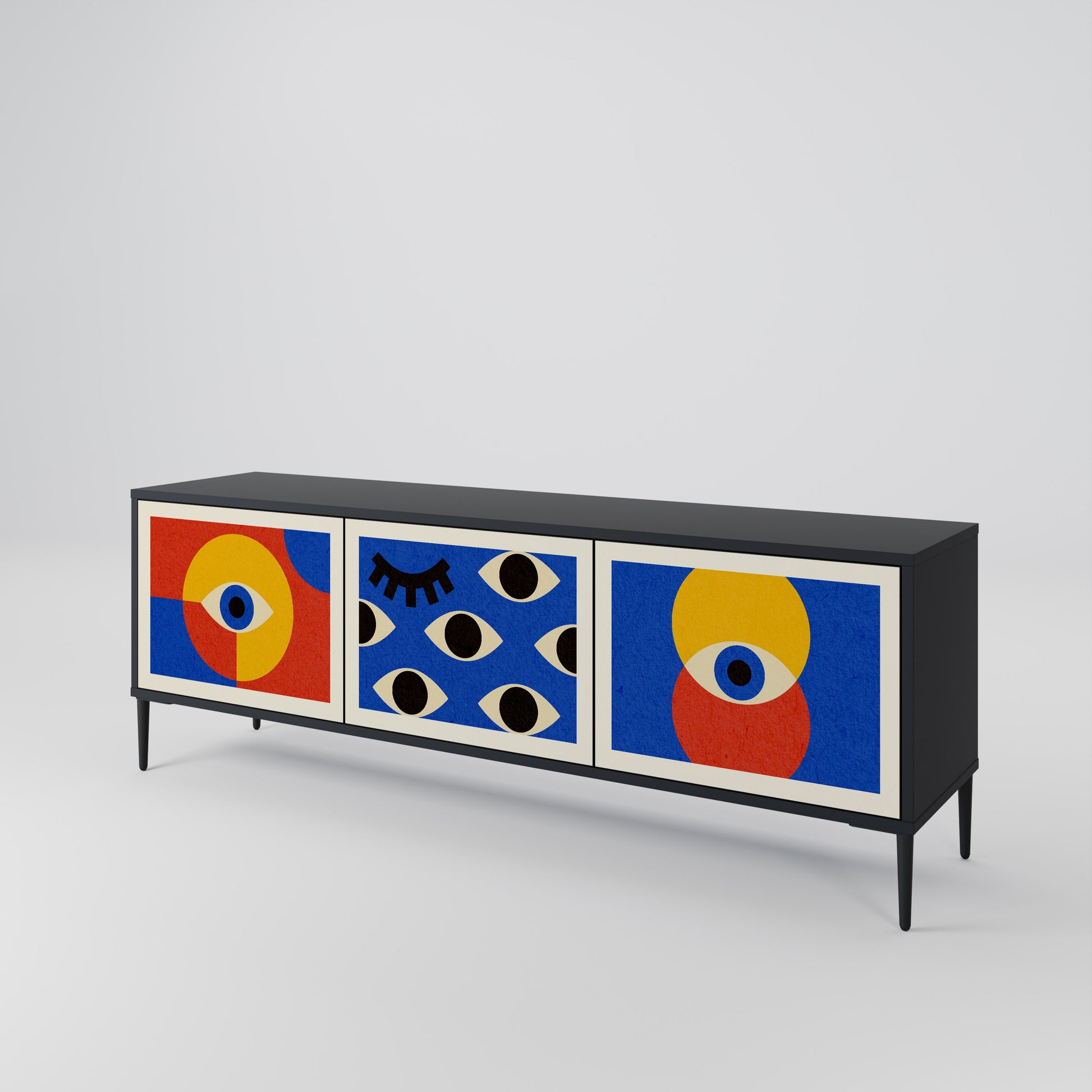 Mueble de TV de 3 puertas GEOMETRIC EYES en acabado negro