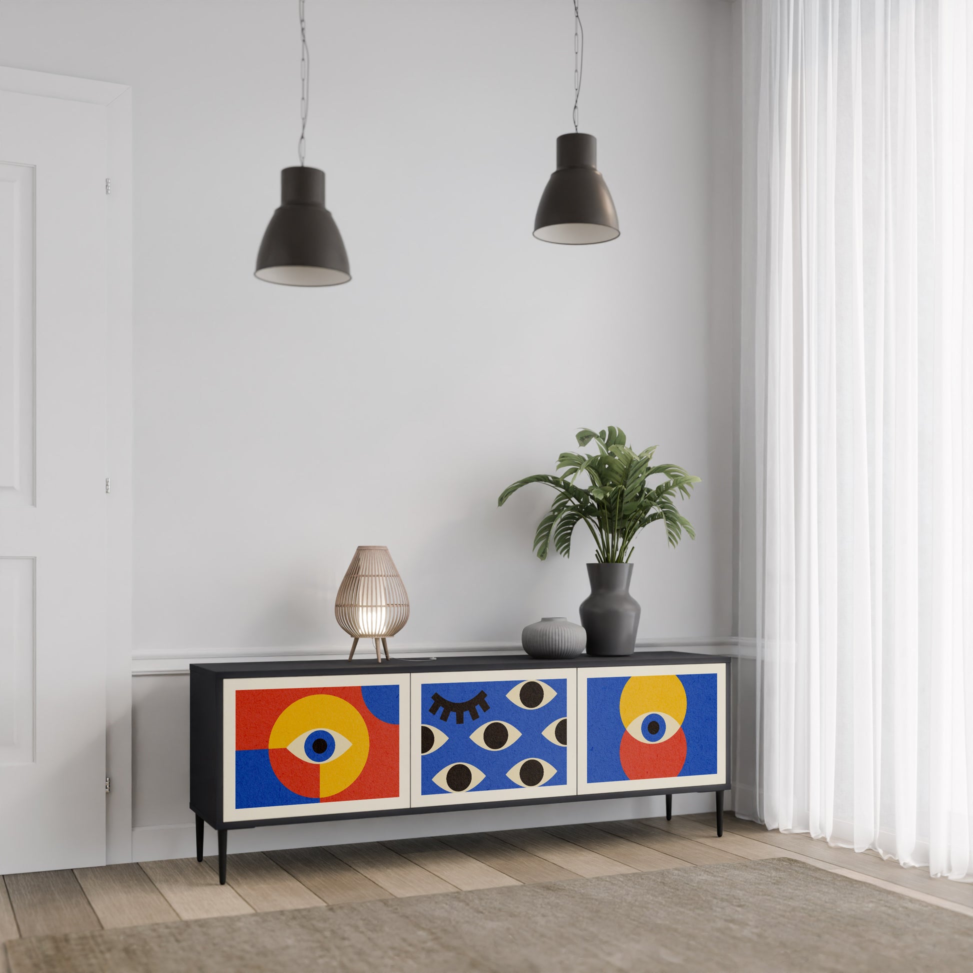 Mueble de TV de 3 puertas GEOMETRIC EYES en acabado negro