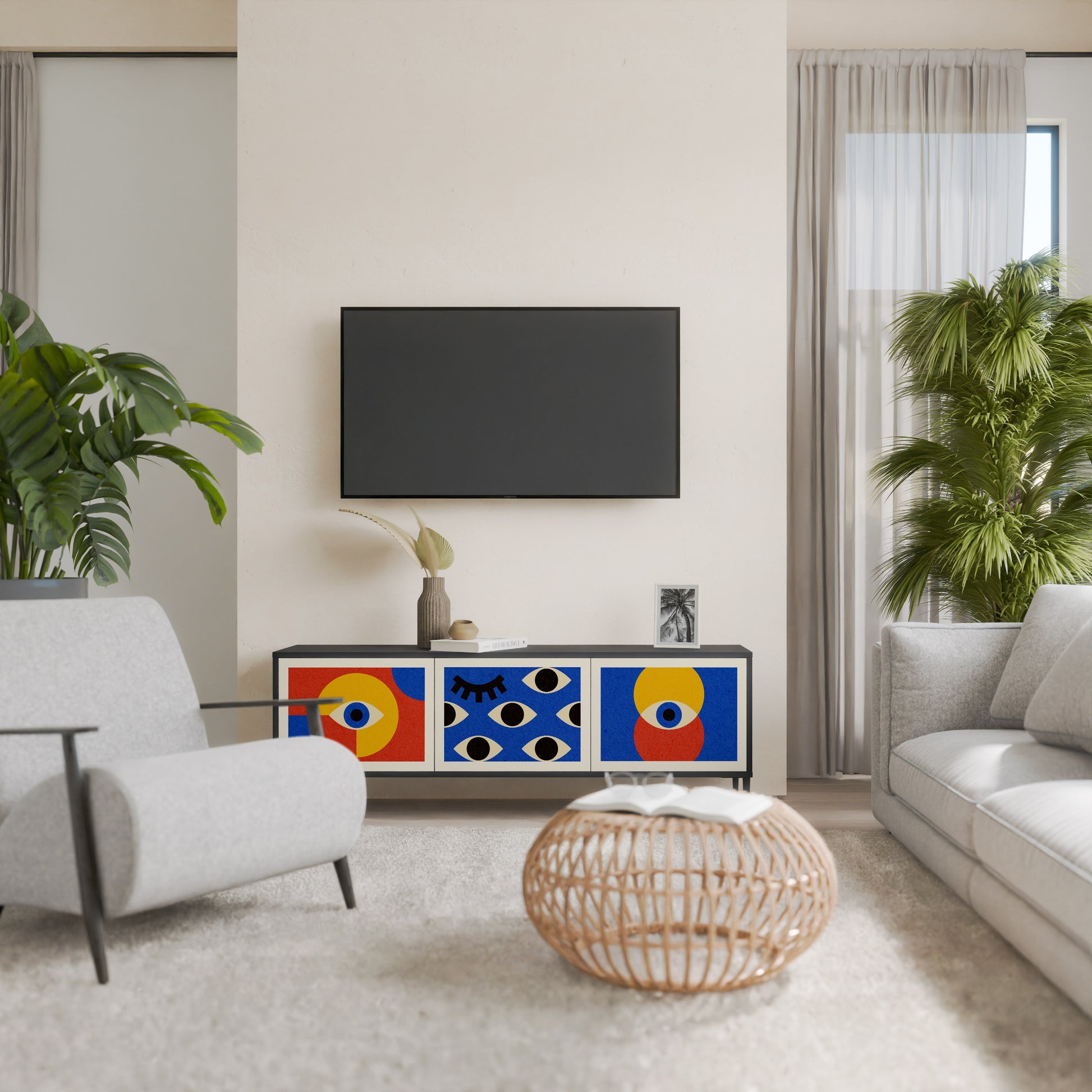 Mueble de TV de 3 puertas GEOMETRIC EYES en acabado negro