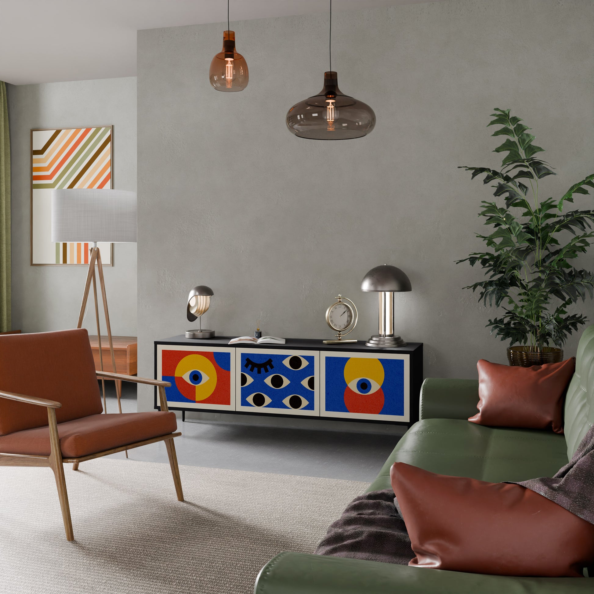 Mueble de TV de 3 puertas GEOMETRIC EYES en acabado negro