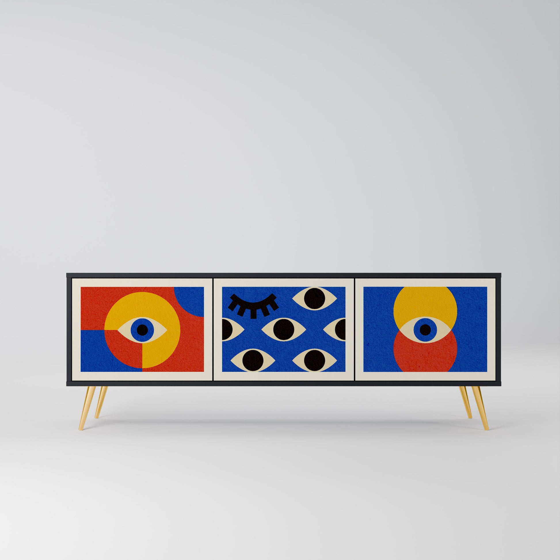 Mueble de TV de 3 puertas GEOMETRIC EYES en acabado negro
