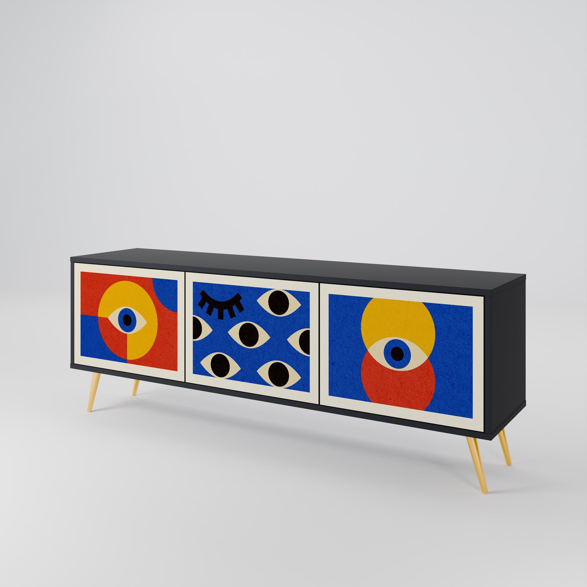 Mueble de TV de 3 puertas GEOMETRIC EYES en acabado negro