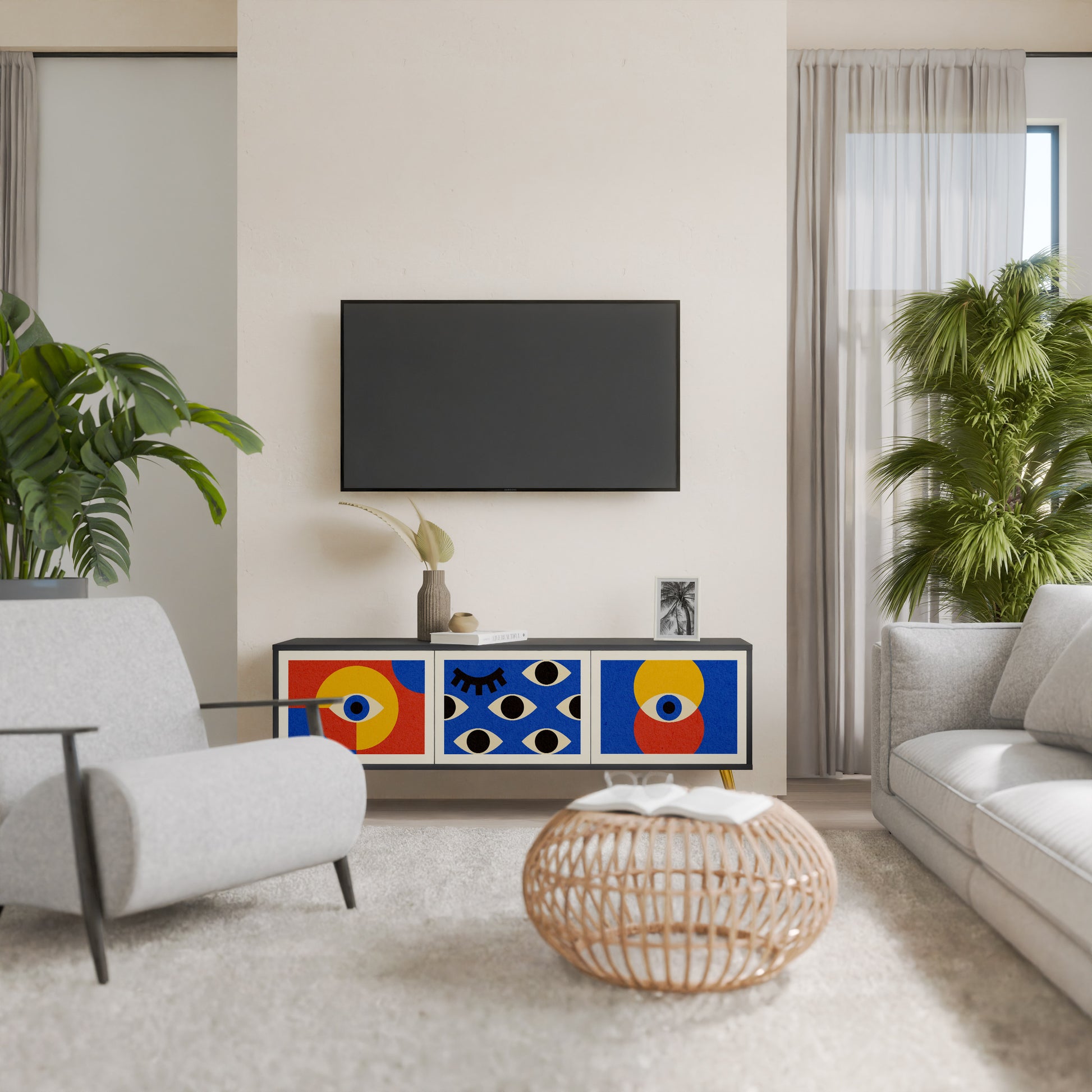 Mueble de TV de 3 puertas GEOMETRIC EYES en acabado negro