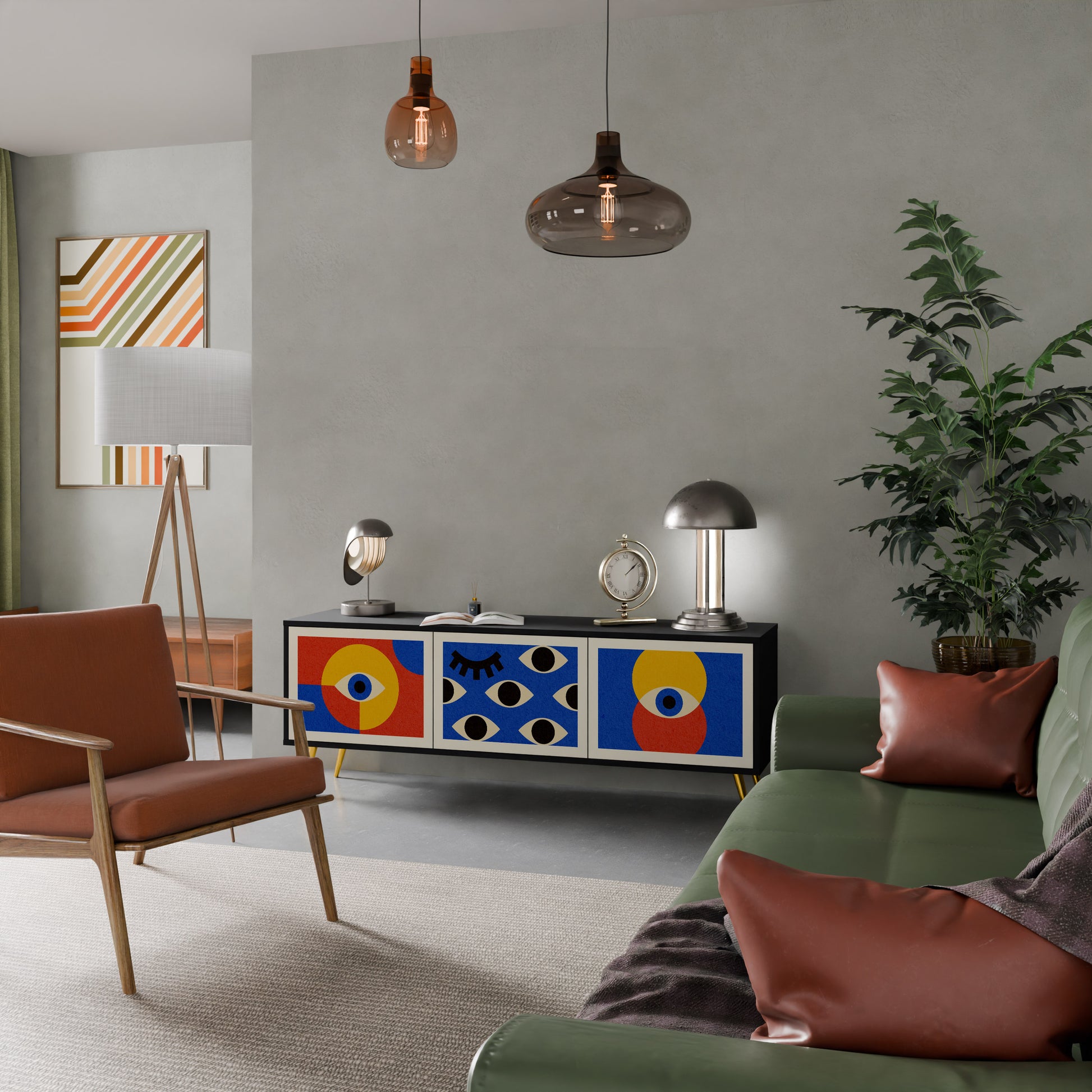 Mueble de TV de 3 puertas GEOMETRIC EYES en acabado negro