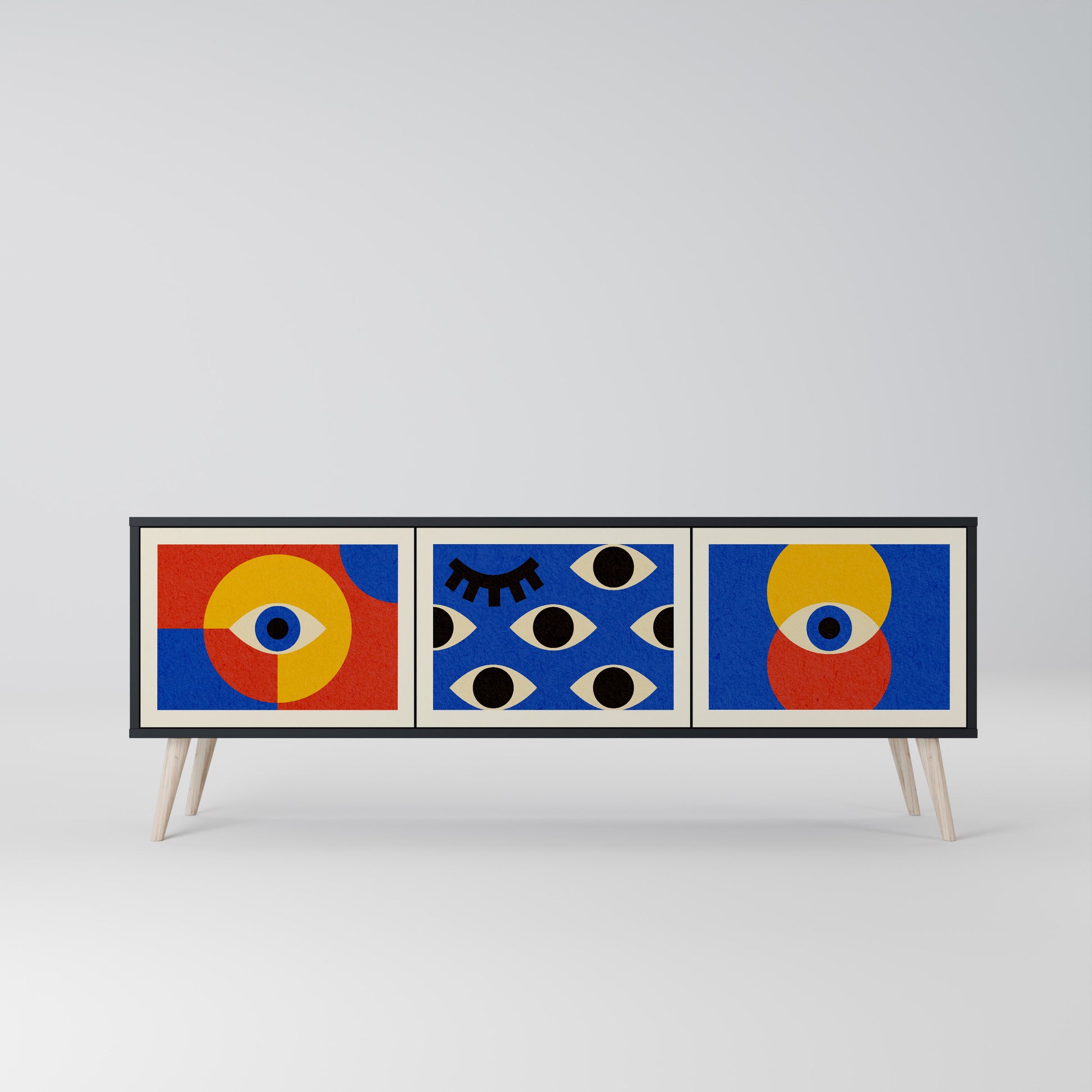 Mueble de TV de 3 puertas GEOMETRIC EYES en acabado negro