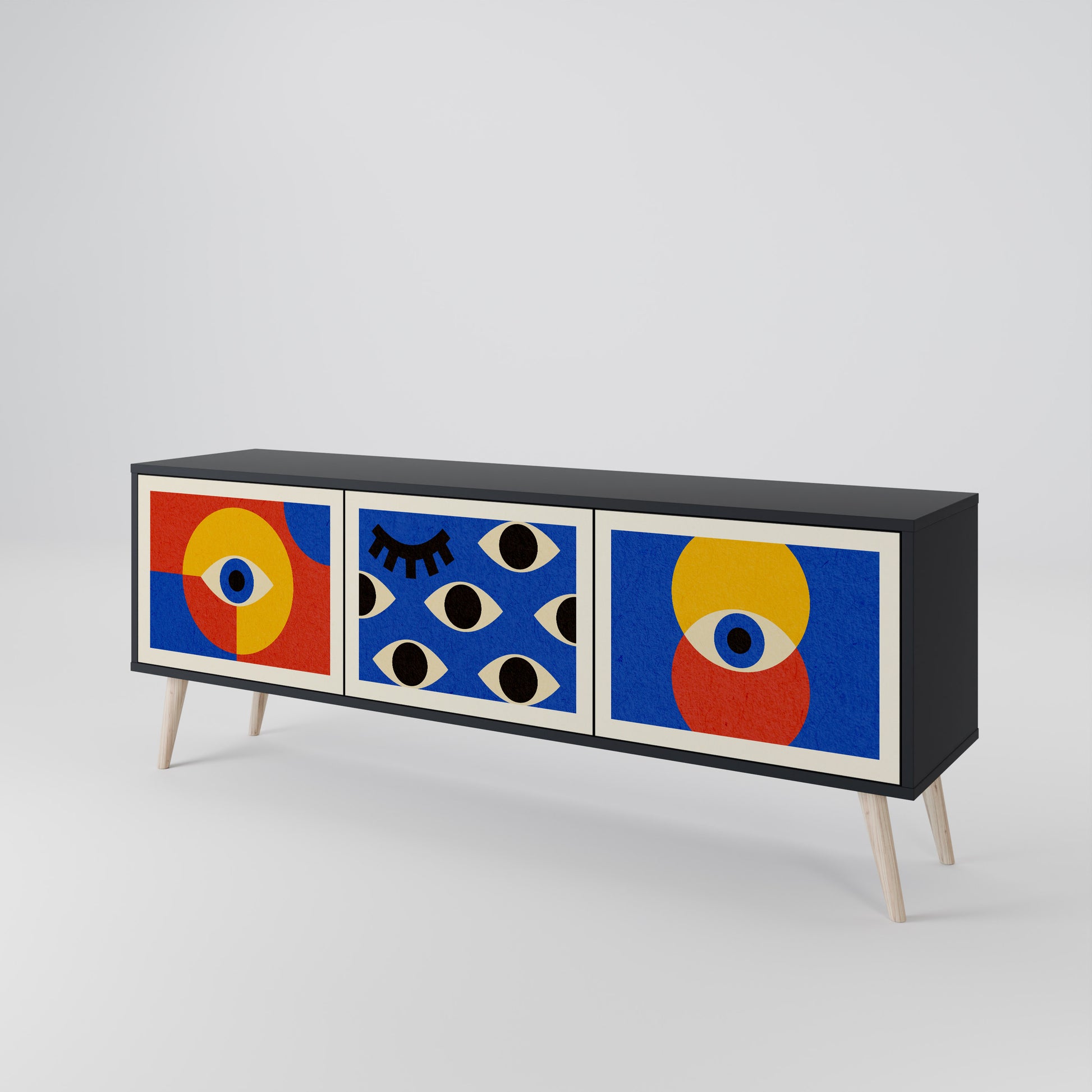 Mueble de TV de 3 puertas GEOMETRIC EYES en acabado negro